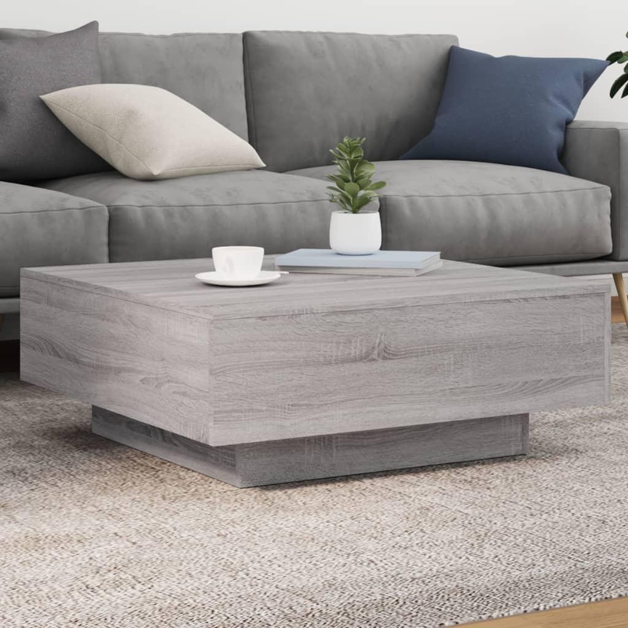 VIDAXL Table basse avec lumieres LED sonoma gris 80x80x31 cm