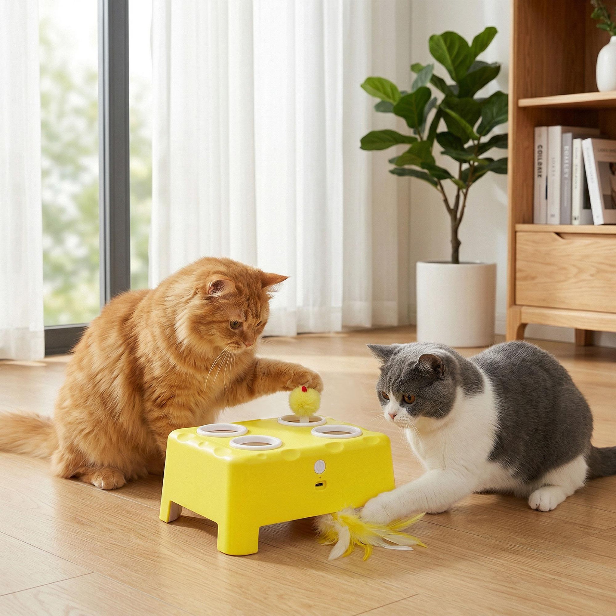 Voir la diapositive 2 : PAWHUT Jouet interactif chat rechargeable 3 modes réglables jaune