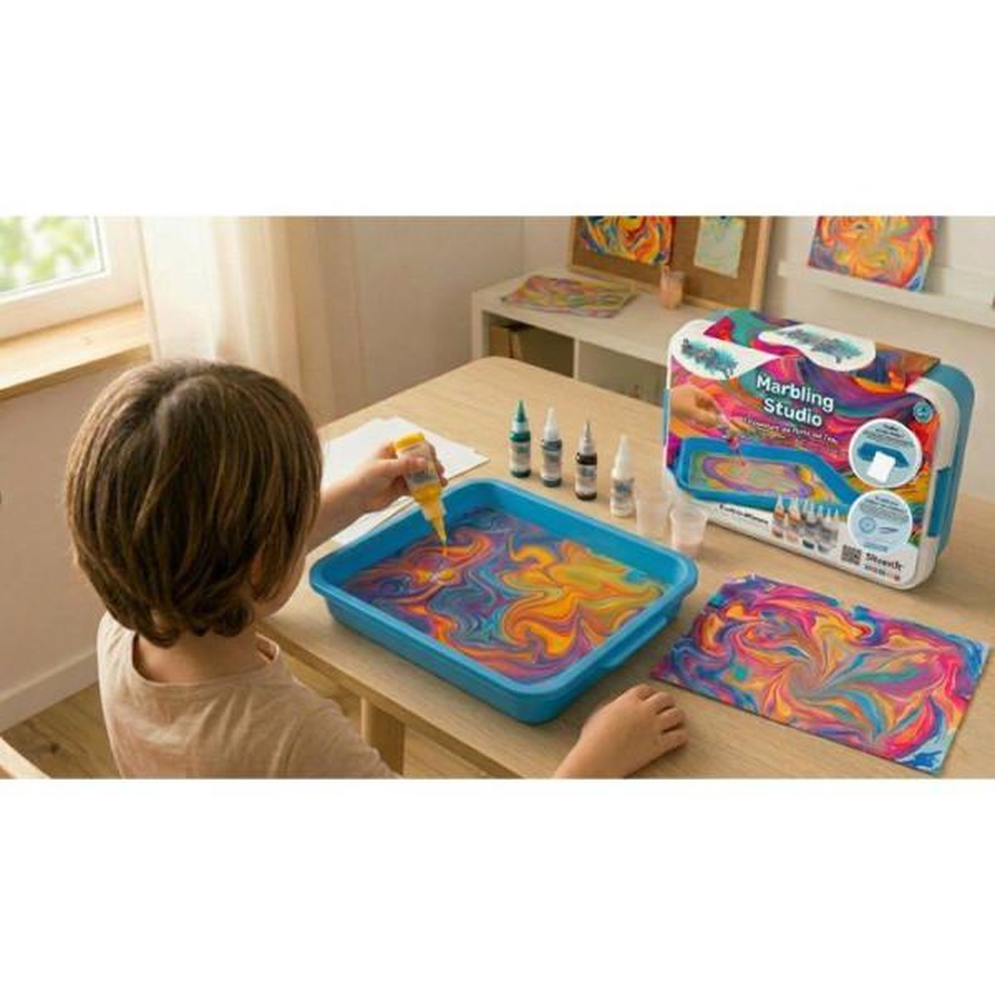 Voir la diapositive 2 : SILVERLIT Kit de peinture marbrée avec poudre magique - silverlit – imagin'art - marbling studio