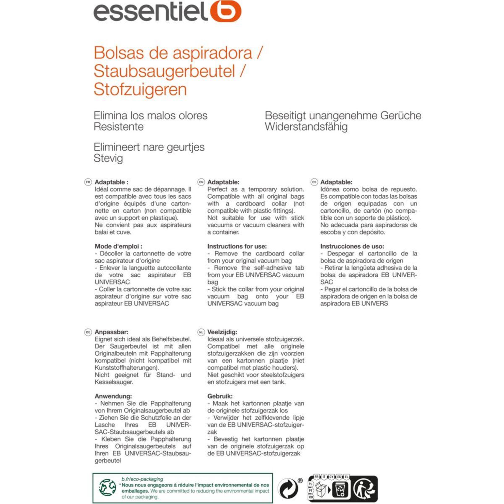 Voir la diapositive 2 : ESSENTIEL B Sac aspirateur EB UNIVERSAC