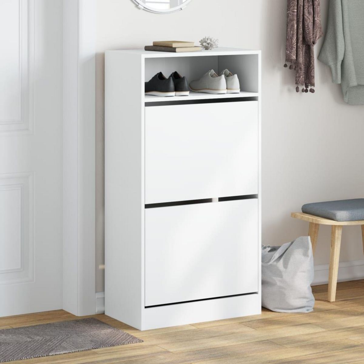 VIDAXL Armoire a chaussures blanc 60x34x116 cm bois d'ingenierie