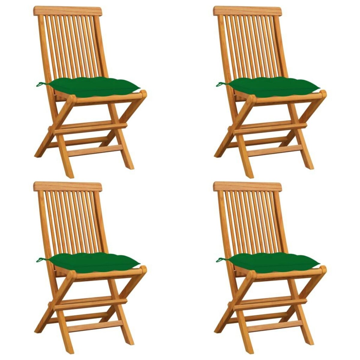 VIDAXL Chaises de jardin et coussins vert lot de 4 Bois de teck massif