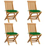 VIDAXL Chaises de jardin et coussins vert lot de 4 Bois de teck massif