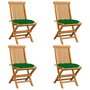 Voir la diapositive 1 : VIDAXL Chaises de jardin et coussins vert lot de 4 Bois de teck massif