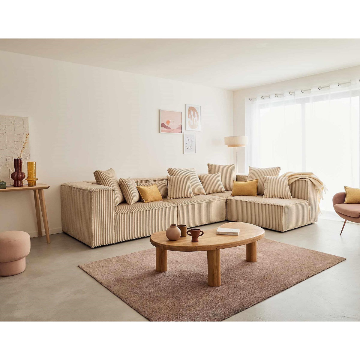 LISA DESIGN Colombine - canapé modulable d'angle droit - 5 places - en velours côtelé grosses côtes