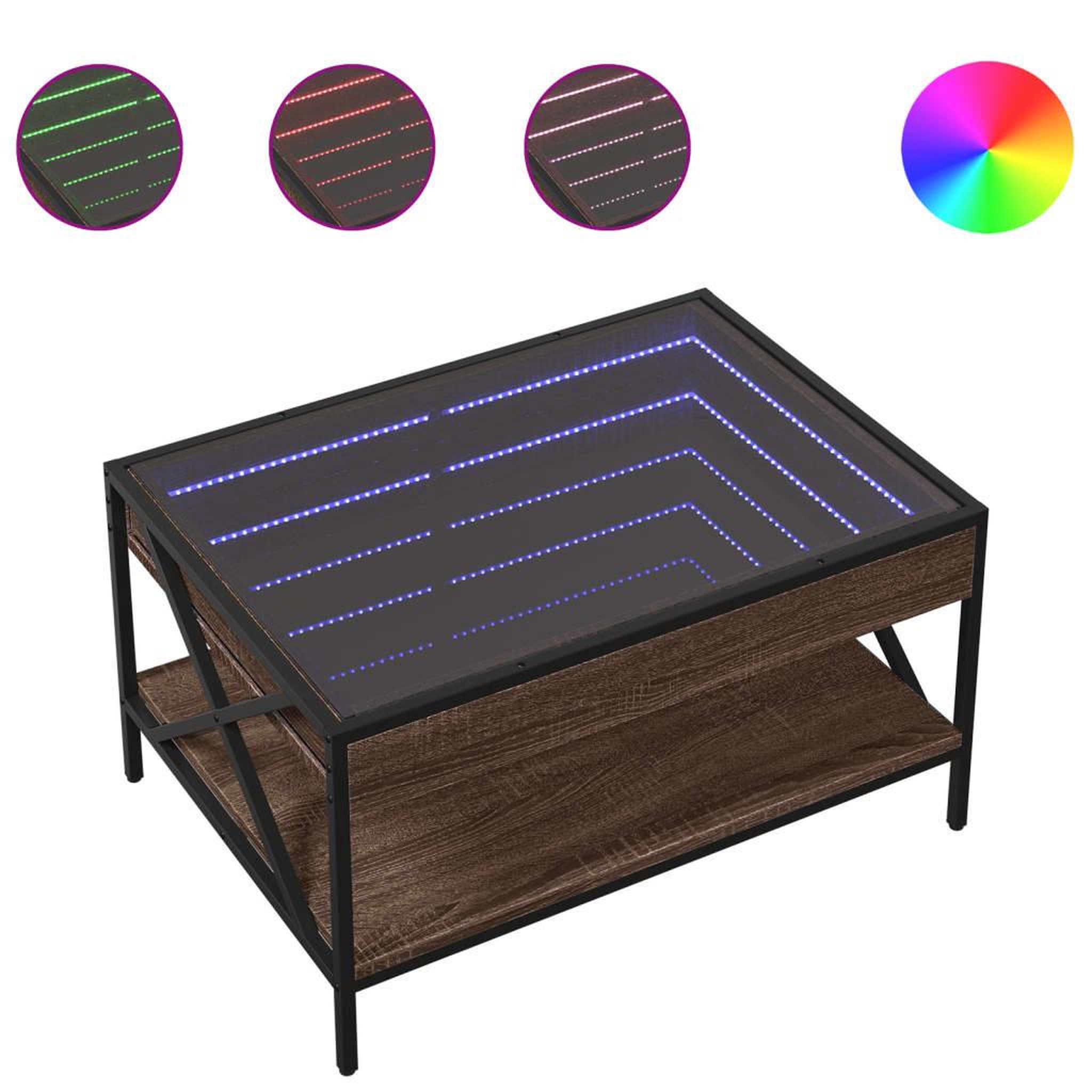 Voir la diapositive 2 : VIDAXL Table basse avec LED infini chene marron 70x50x38 cm