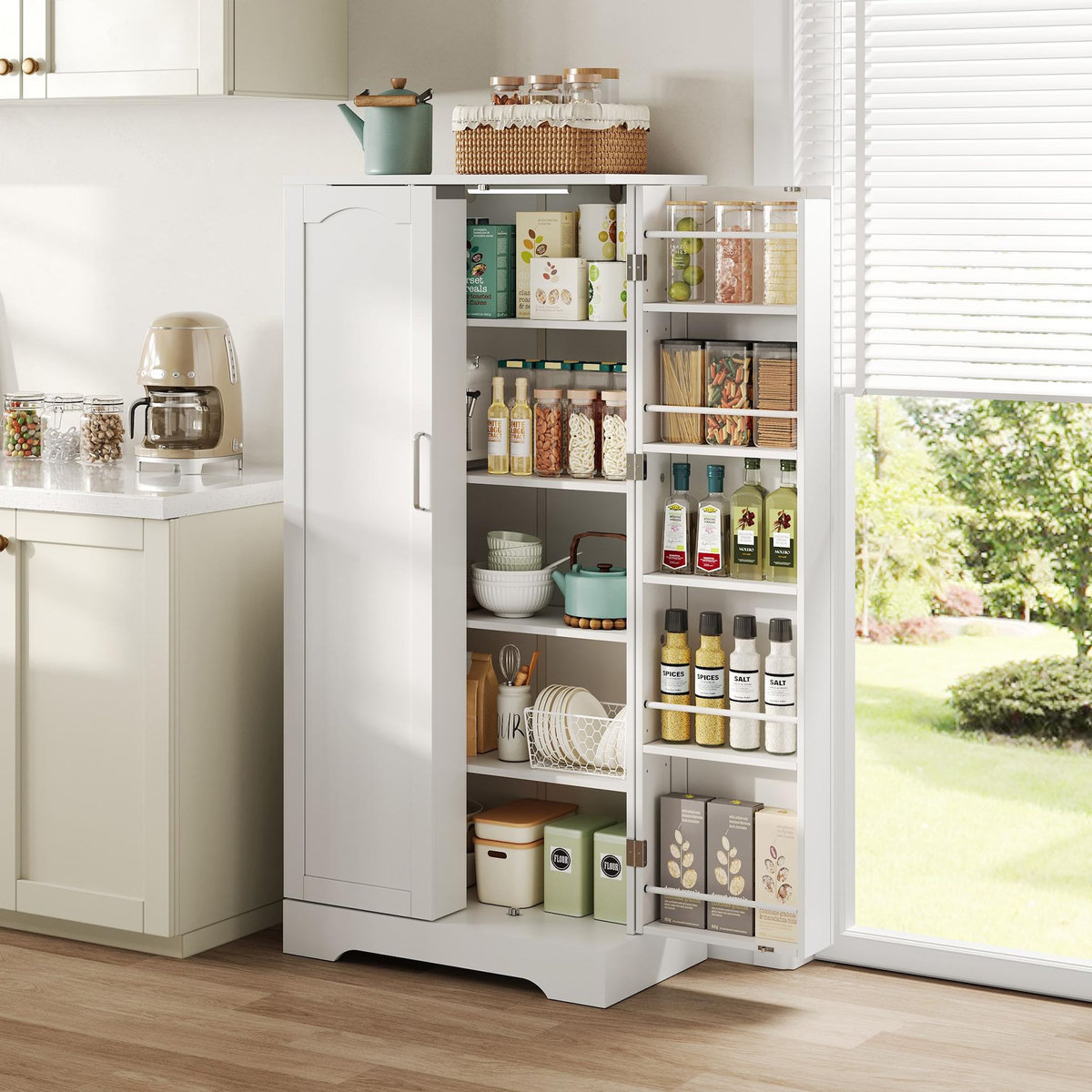 MERAX Buffet de cuisine 2 portes 0 tiroir - 60 cm blanc led mdf