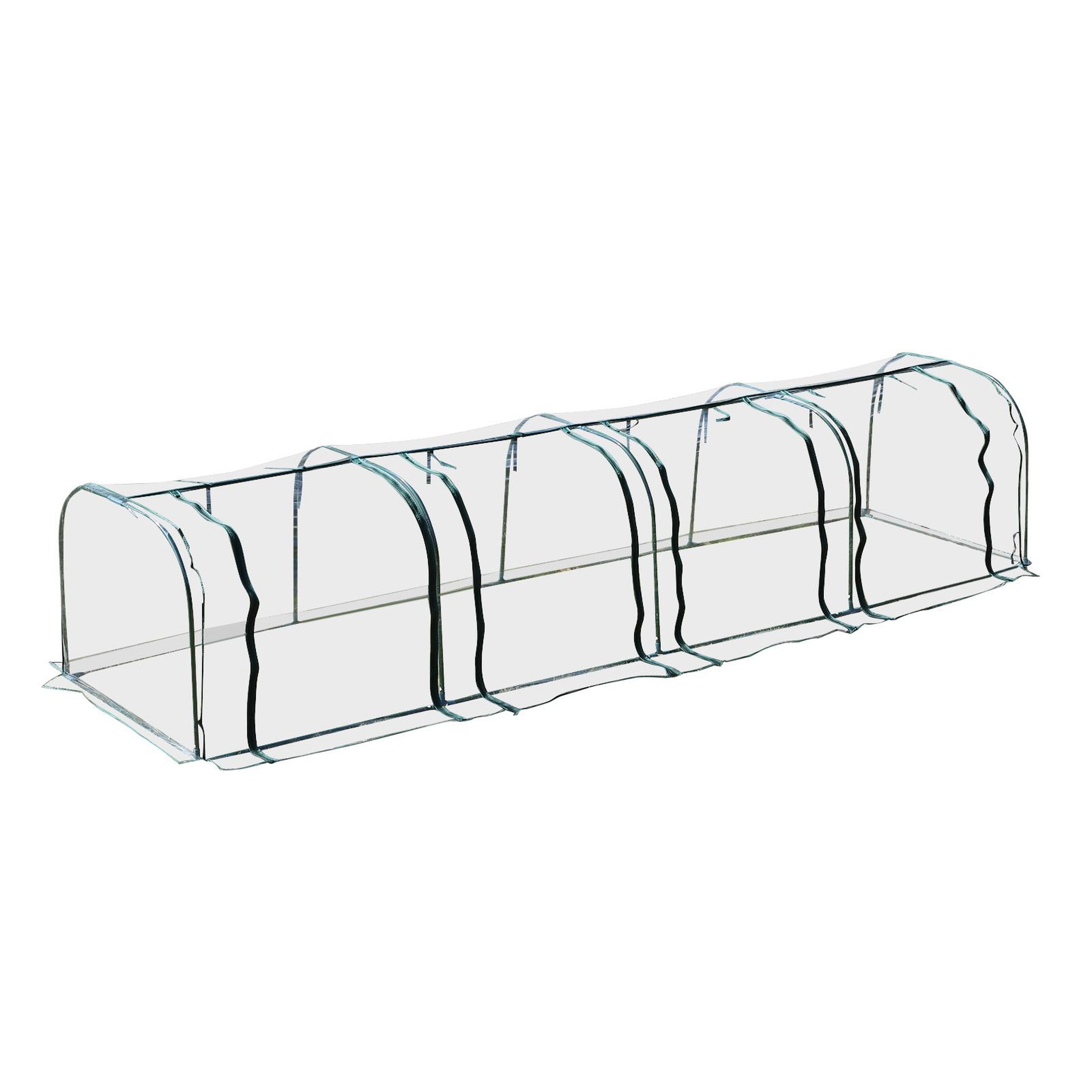 OUTSUNNY Serre de jardin tunnel 3,95l x 1l x 0,8h m 4 portes zippées bâche pvc transparent acier thermolaqué vert