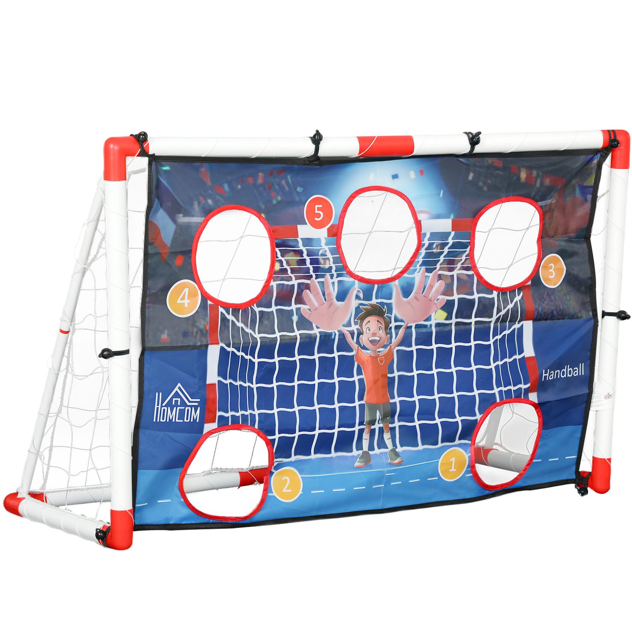 HOMCOM Cage de handball enfant 5 zones cibles - balle, pompe, piquets inclus - blanc rouge