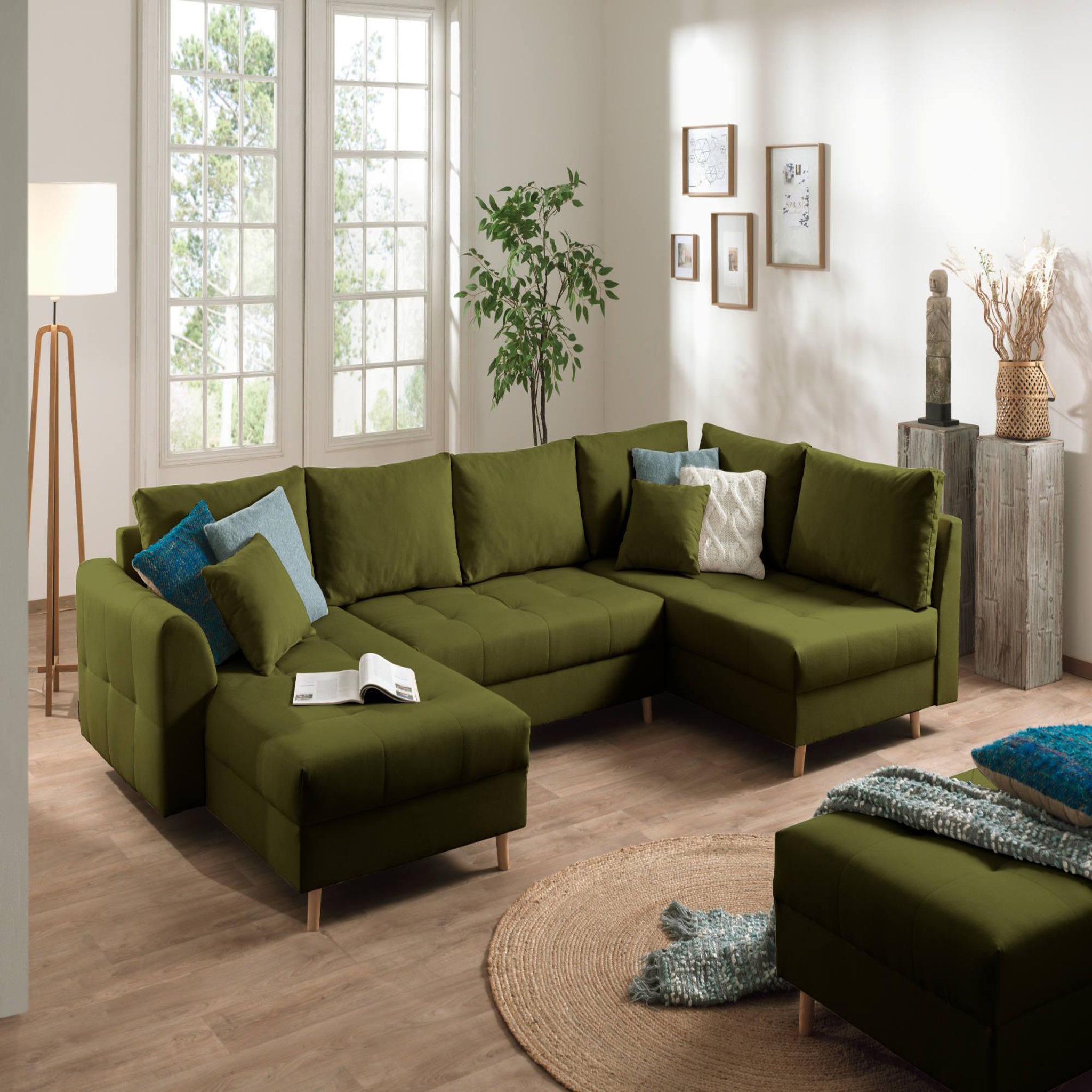 Voir la diapositive 1 : LISA DESIGN Rune - canapé panoramique - avec pouf d'appoint - 7 places - style scandinave - droit