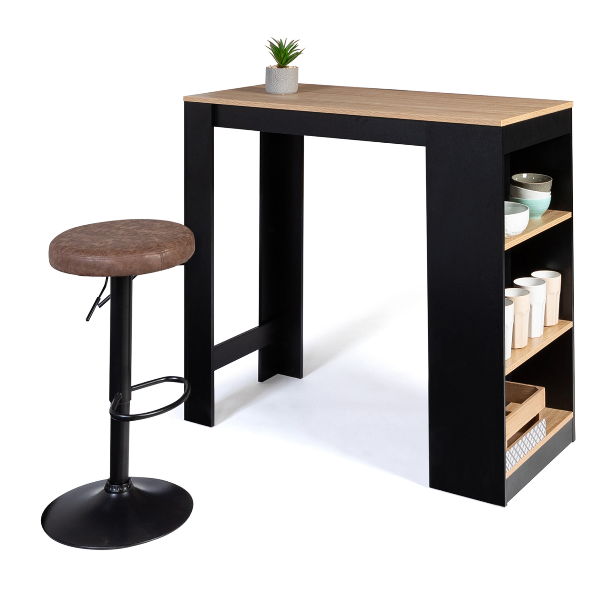 Voir la diapositive 4 : ID MARKET Table de bar barth 2 à 4 personnes bois noir plateau façon hêtre