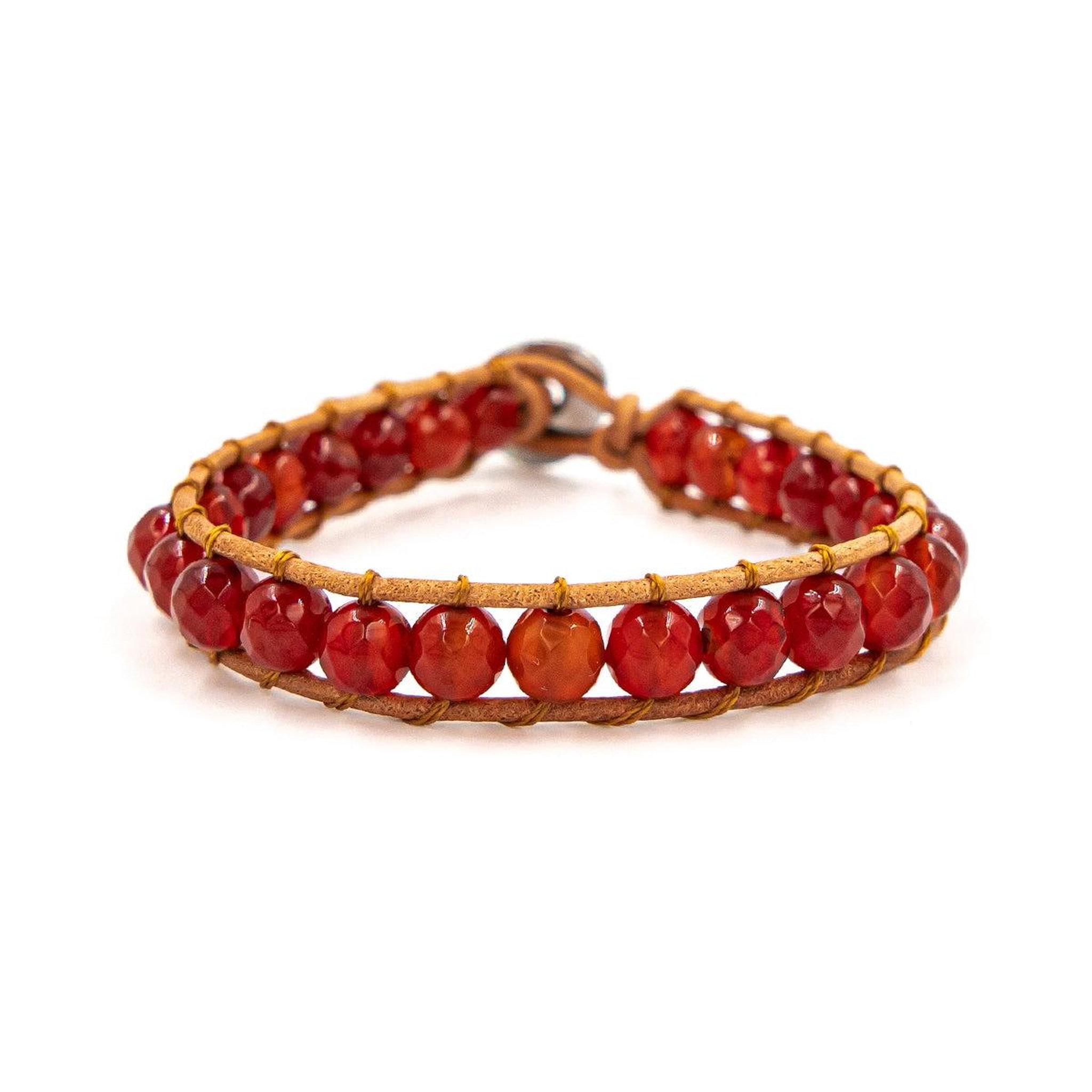 Voir la diapositive 1 : SLOYA Bracelet Facelia en pierres Cornaline et cuir véritable