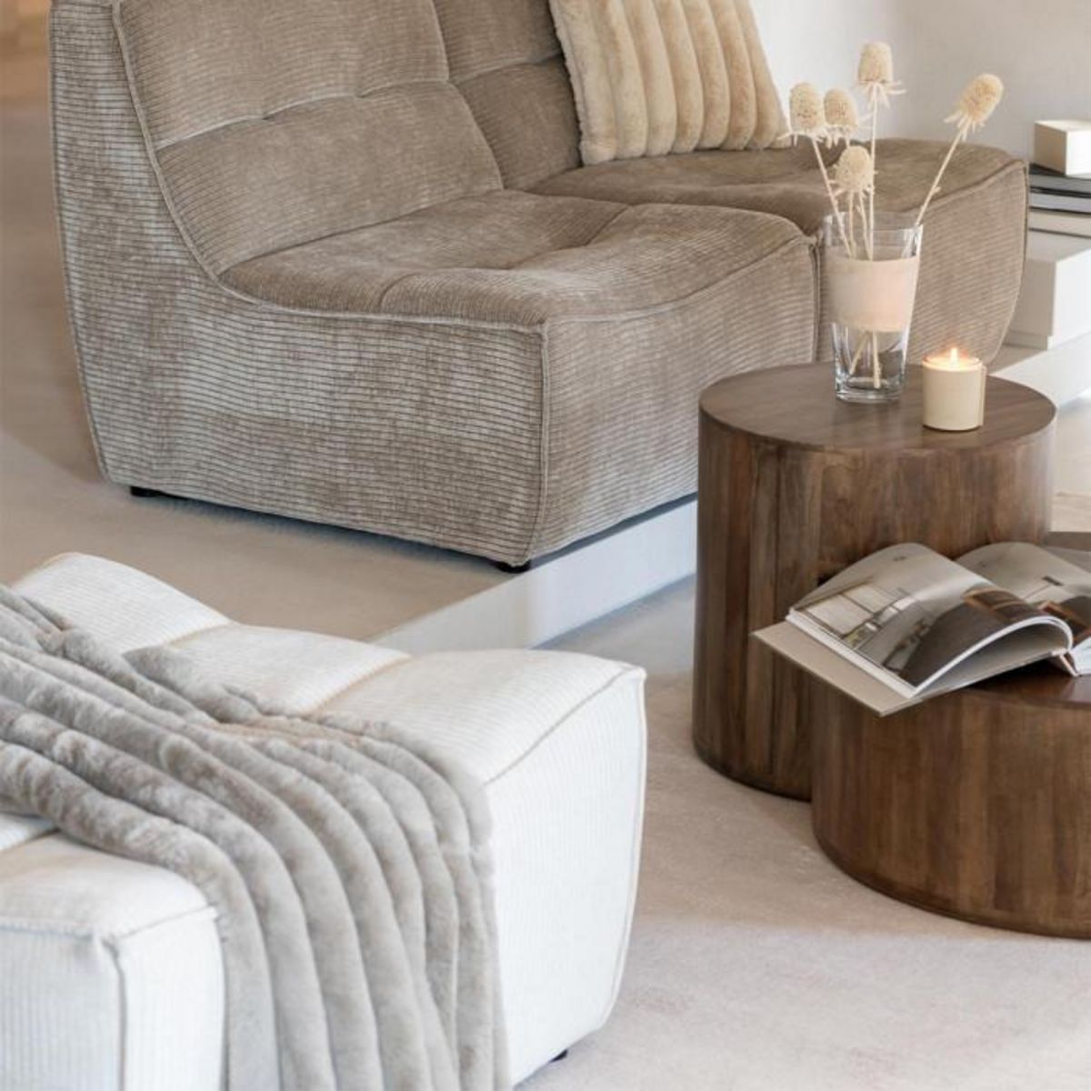 Paris Prix Pouf Matelassé  Grid  92cm Beige