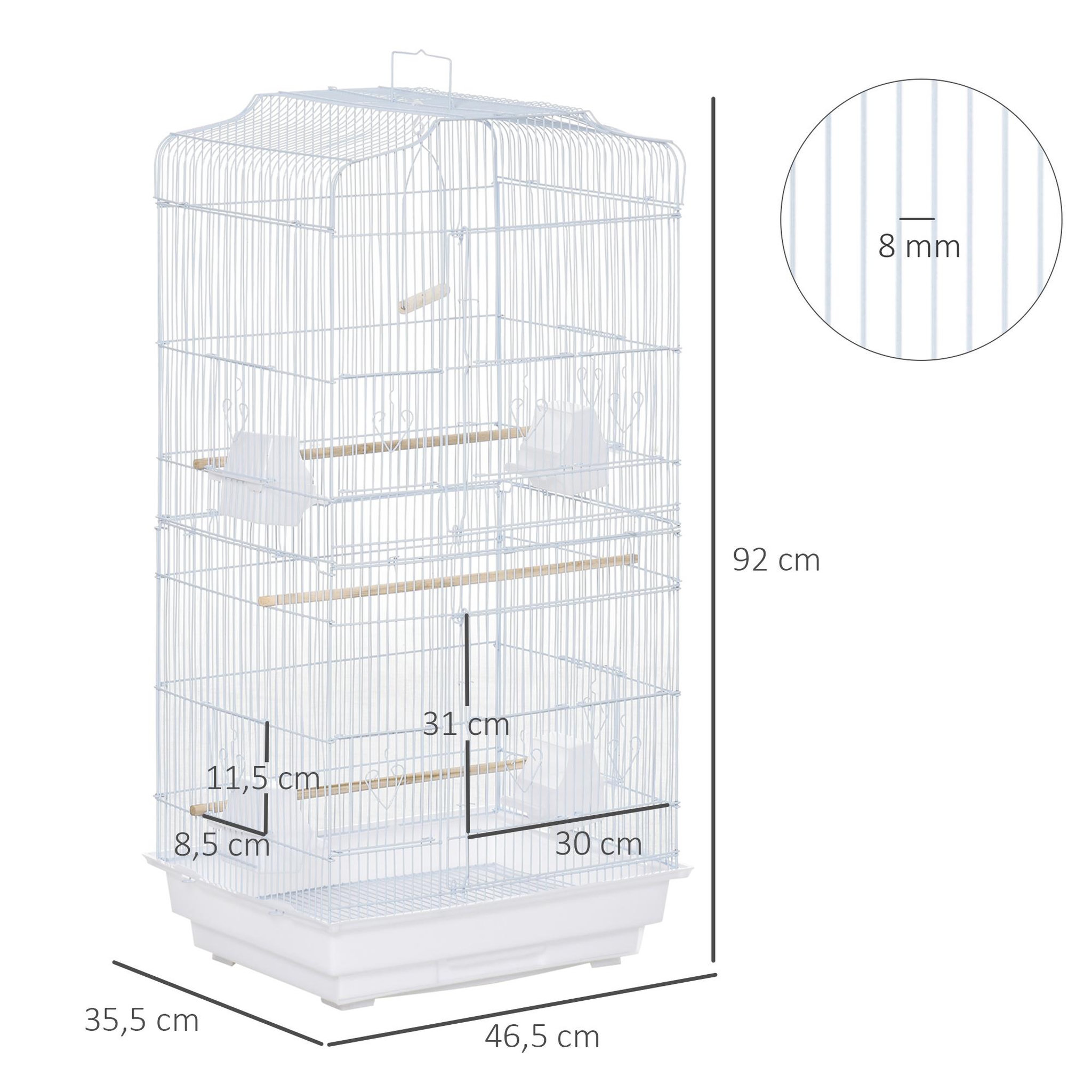 Voir la diapositive 3 : PAWHUT Cage à oiseaux volière avec mangeoires perchoirs plateau amovible 2 portes dim. 46,5L x 35,5l x 92H cm métal blanc