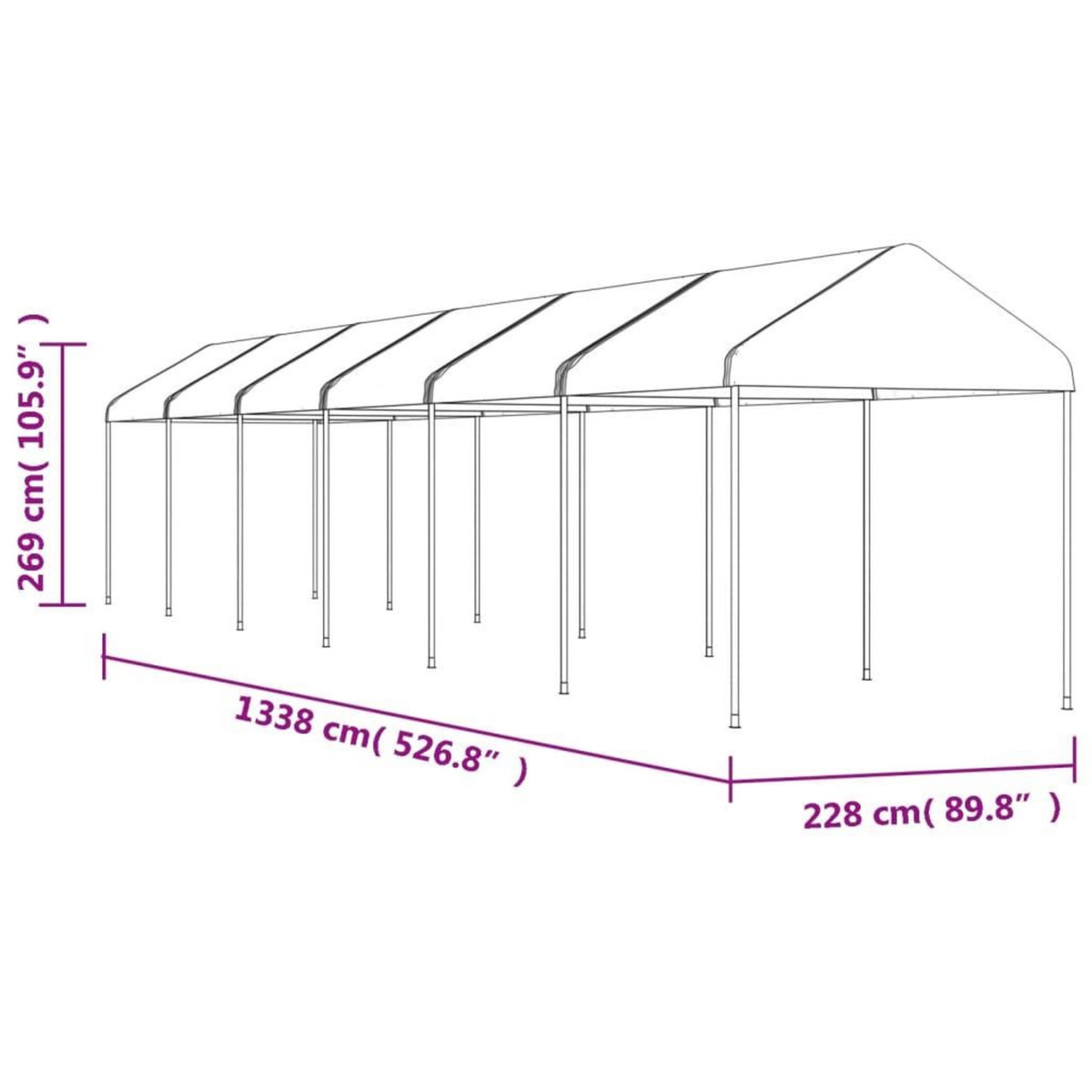 VIDAXL Belvedere avec toit blanc 13,38x2,28x2,69 m polyethylene
