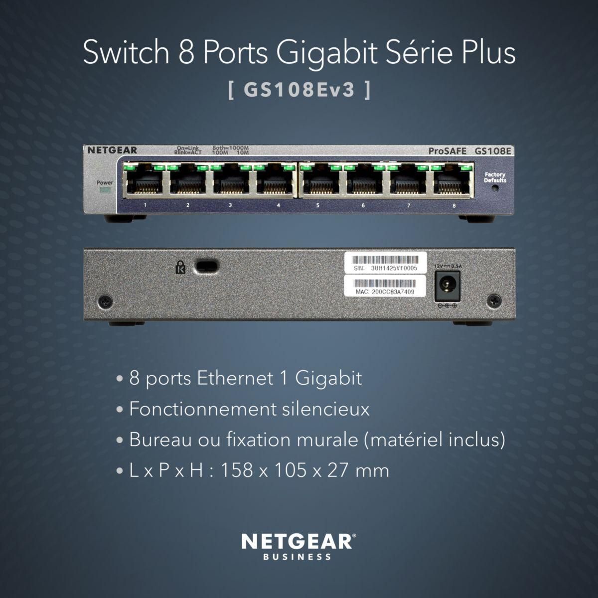 Netgear Switch ethernet GS108E-400EUS métal 8 Ports Gigabit