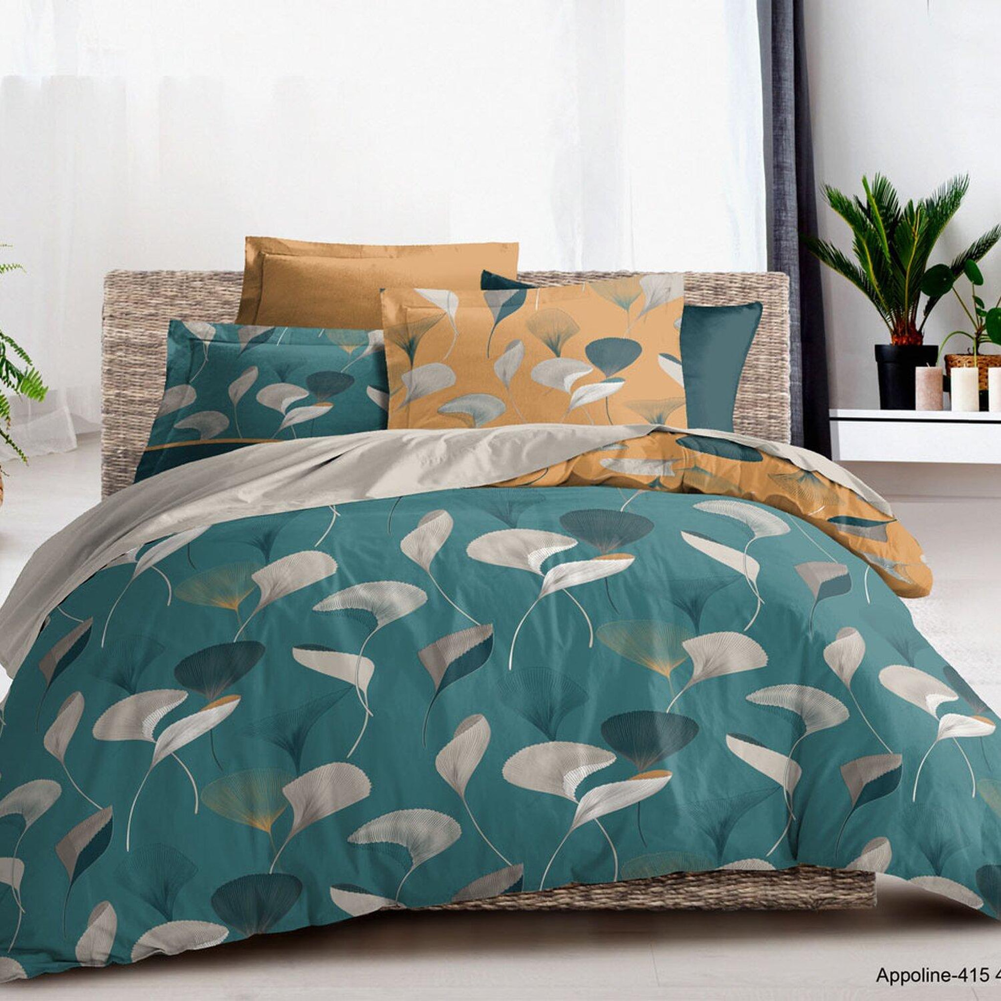 ATELIER DU COTON Parure housse de couette en coton 57 fils apoline. Coloris disponibles : Vert