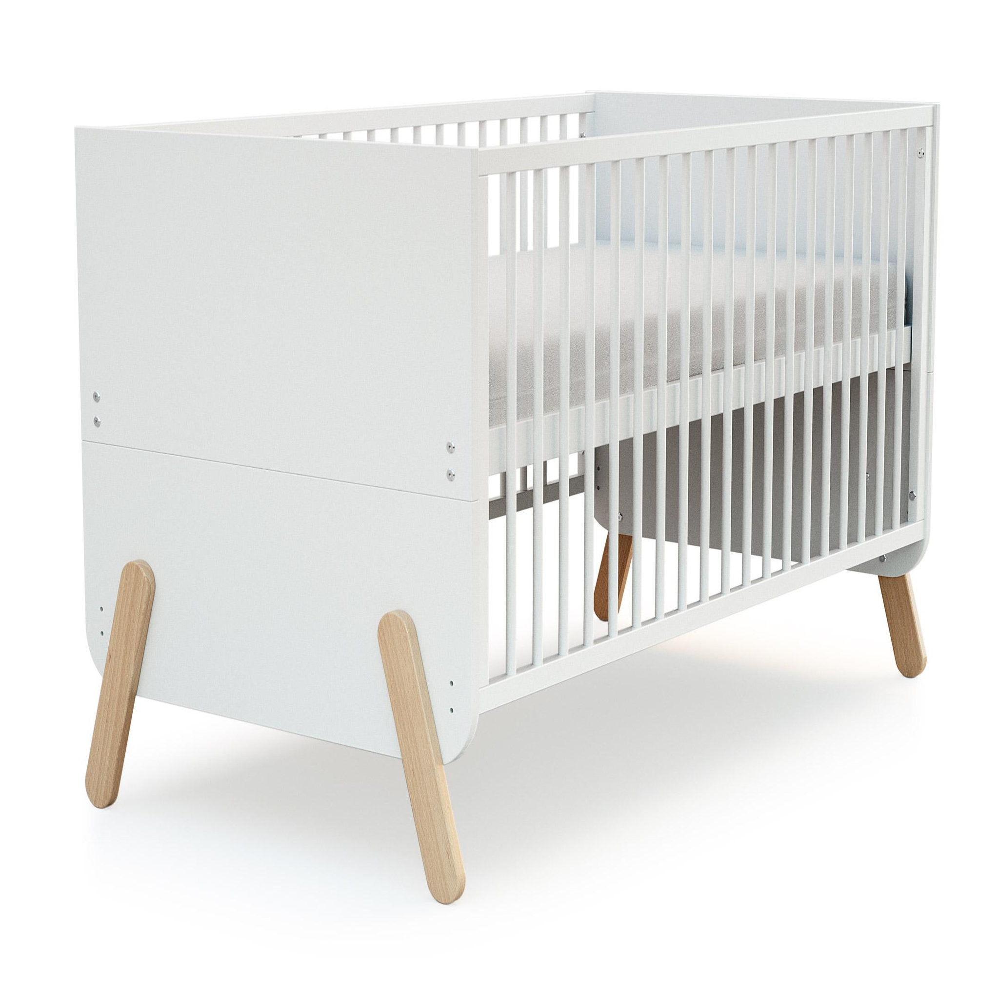 Voir la diapositive 5 : AT4 Lit bébé évolutif, commode à langer et armoire blanc hêtre verni