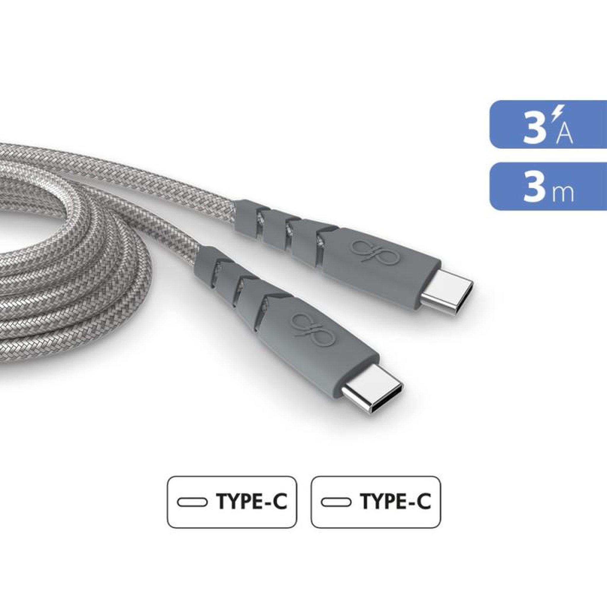 FORCE POWER Câble Force Power CBL Ultra renforcé USB C vers USB C 3m Gris