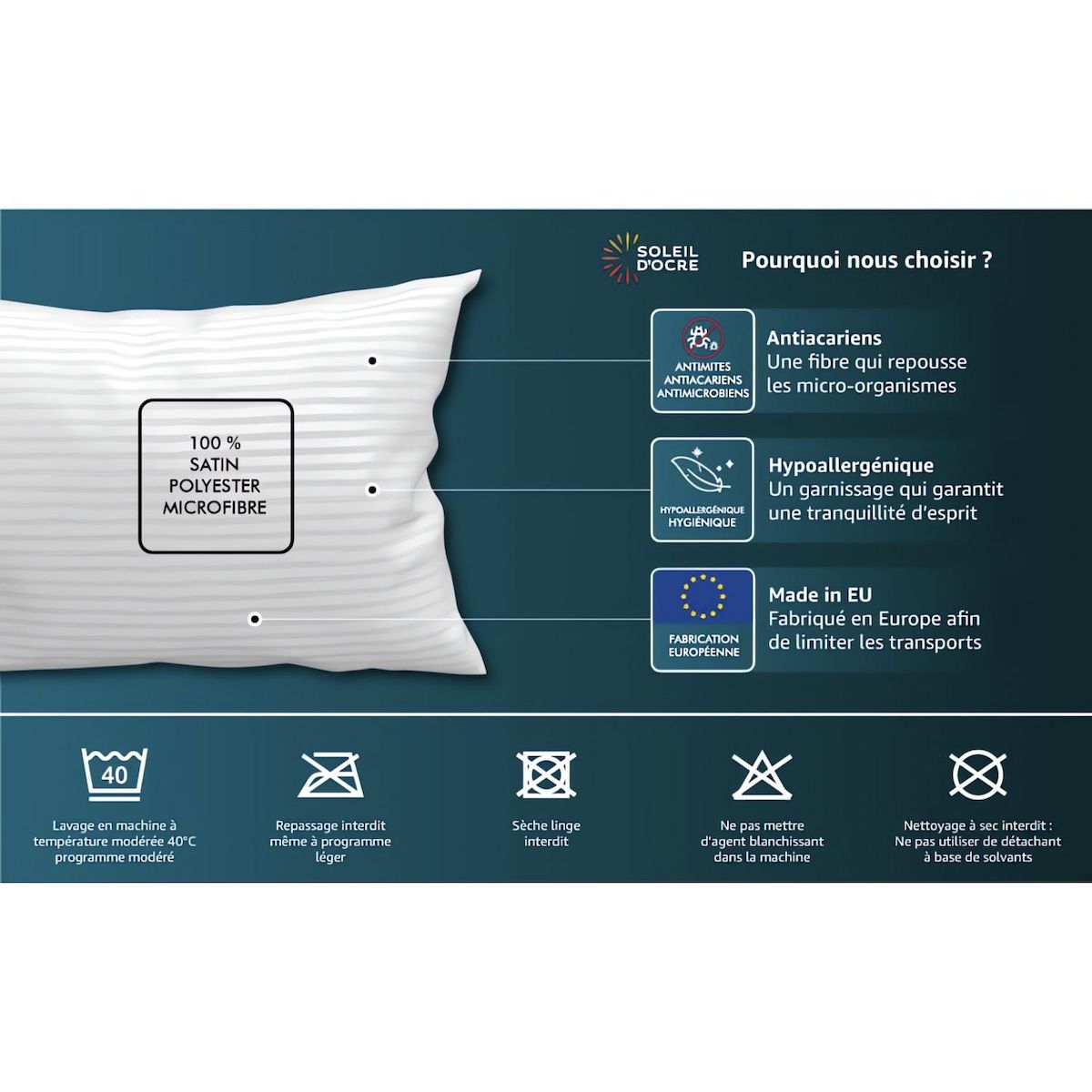 SOLEIL D'OCRE Oreiller DOUCEUR toucher plume, par Soleil d'ocre