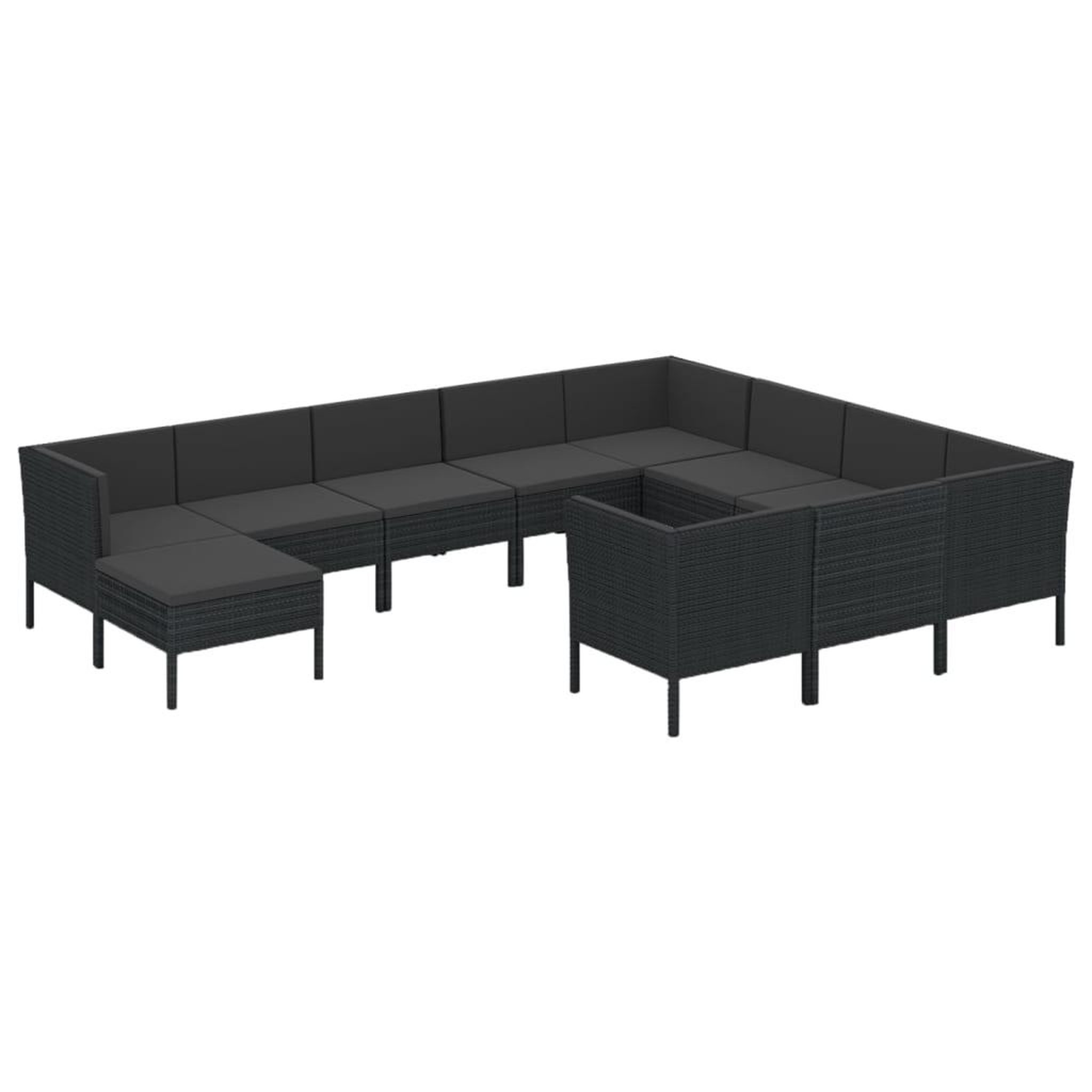 Voir la diapositive 2 : VIDAXL Salon de jardin 11 pcs avec coussins Resine tressee Noir