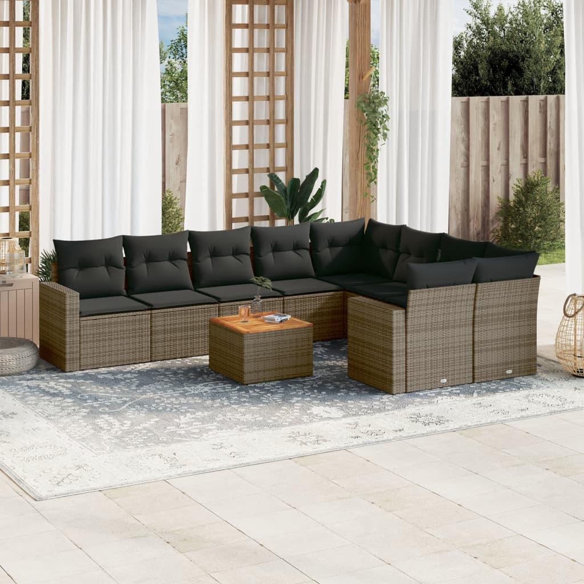 VIDAXL Salon de jardin avec coussins 10 pcs gris resine tressee