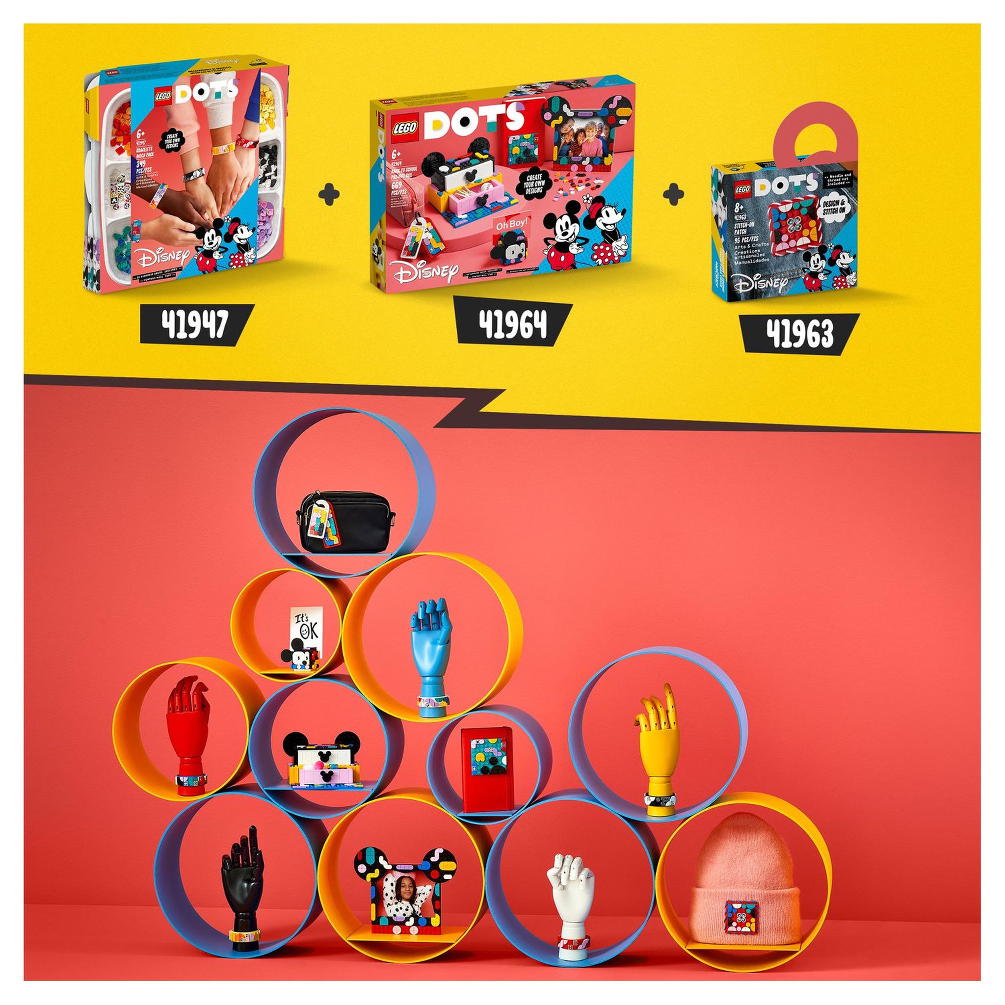 Voir la diapositive 8 : LEGO Dots 41964 Boîte créative La rentrée de Mickey et Minnie, 6 en 1, Rangement, Cadre Photo, Porte-clés, Bloc-notes, Fournitures Scolaires