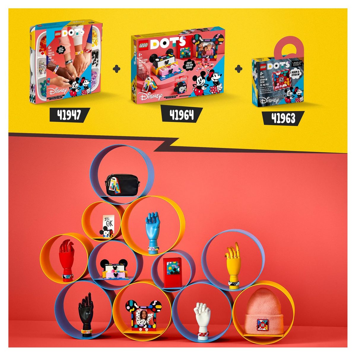 LEGO Dots 41964 Boîte créative La rentrée de Mickey et Minnie, 6 en 1, Rangement, Cadre Photo, Porte-clés, Bloc-notes, Fournitures Scolaires