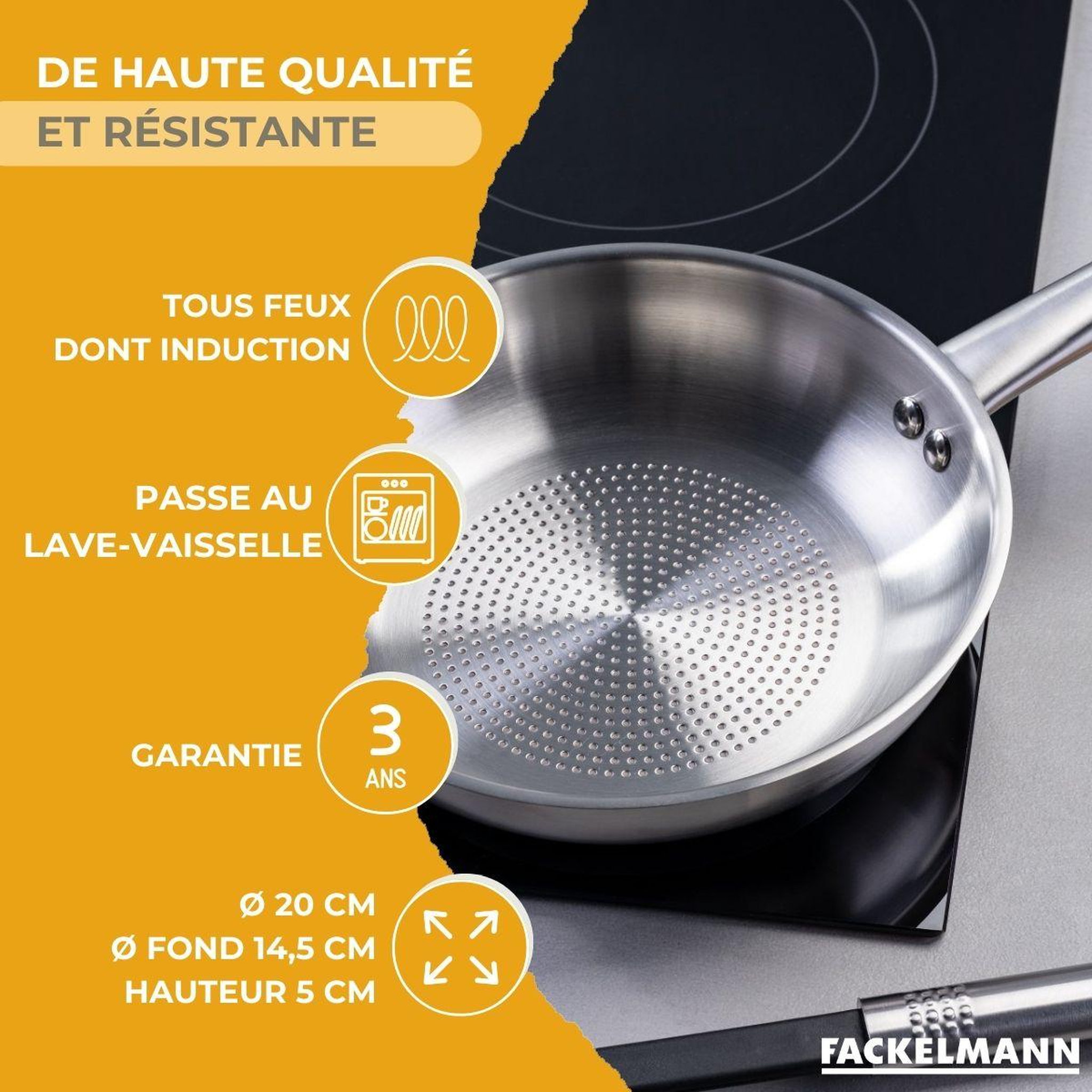 Voir la diapositive 3 : Fackelmann Poêle 20 cm en inox 18/8 fackelmann ovalgriff