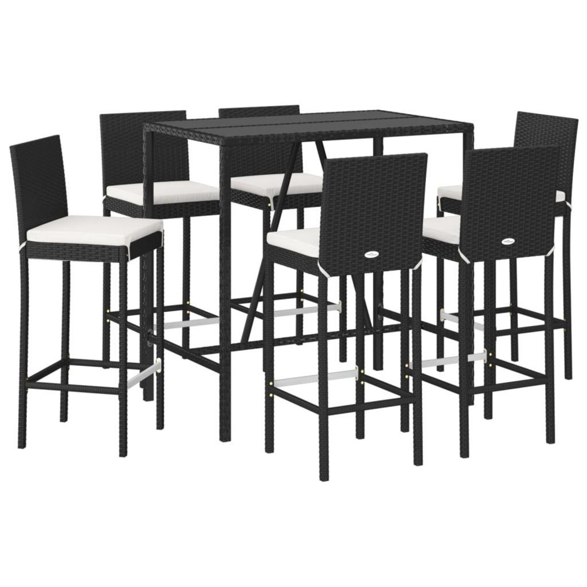 VIDAXL Ensemble de bar de jardin 7 pcs avec coussins noir poly rotin