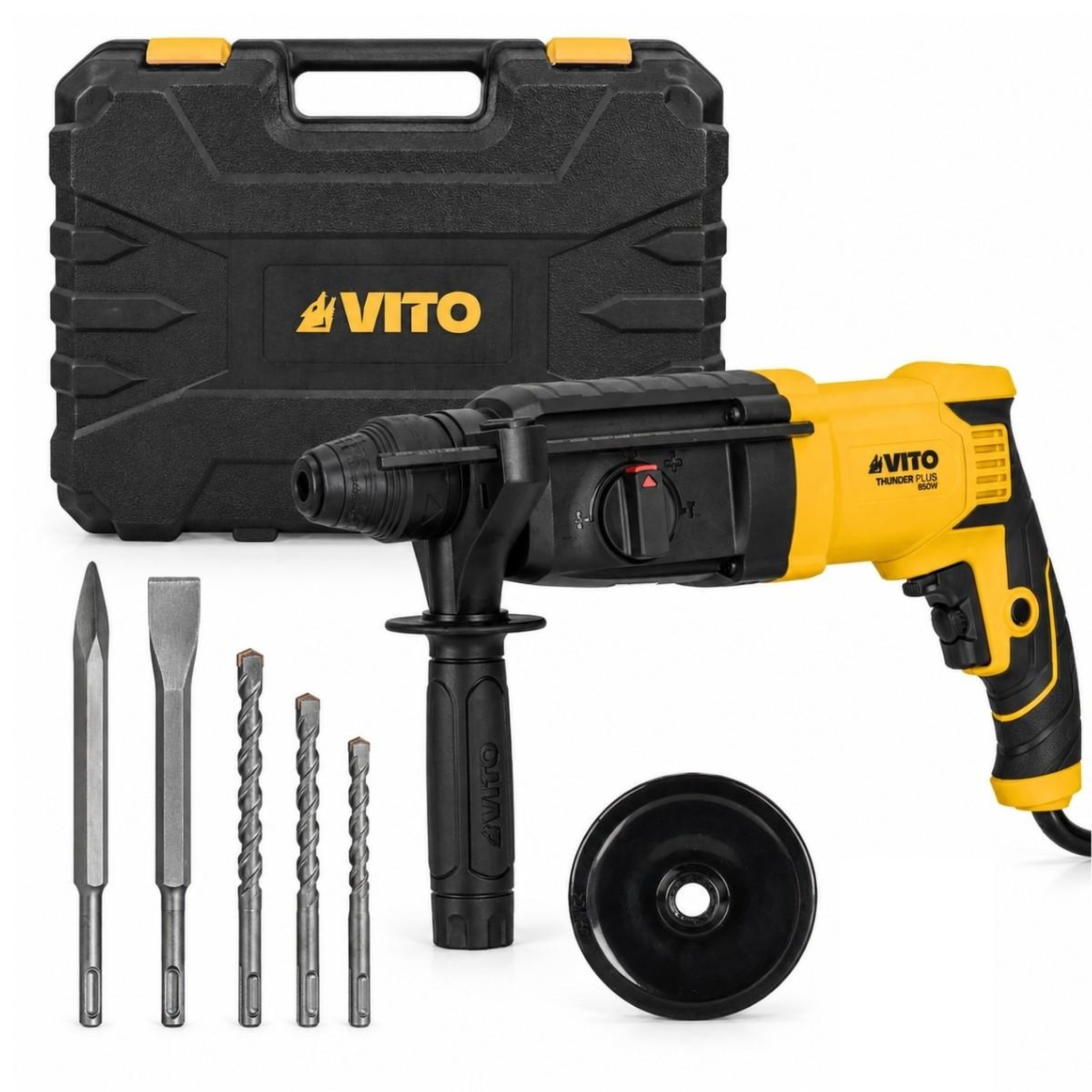 VITO Marteau perforateur 850w sds-plus 3,5j 4 fonctions perçage béton 26mm 3 forets + 2 burins inclus vito