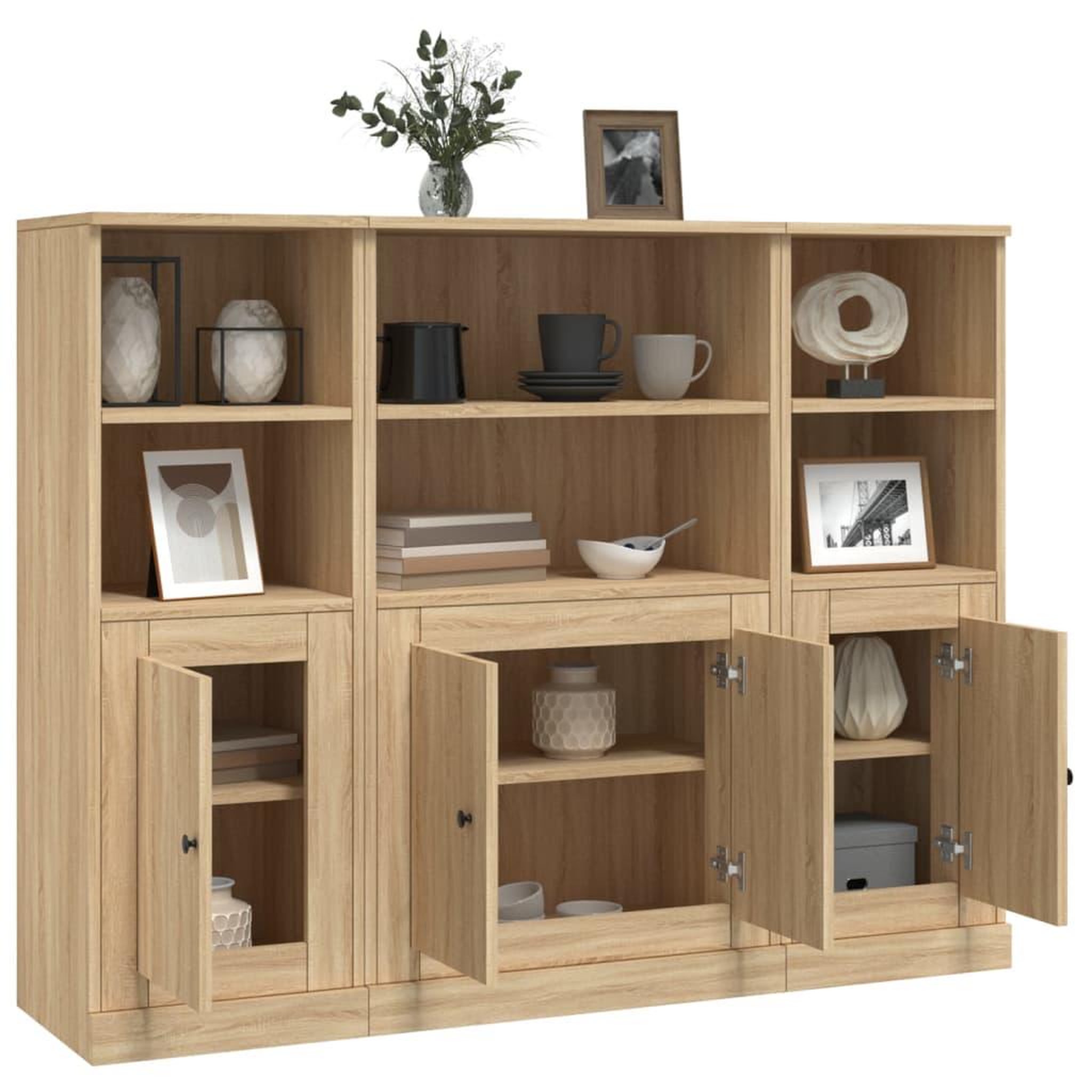 Voir la diapositive 4 : VIDAXL Buffets 3 pcs chene sonoma bois d'ingenierie