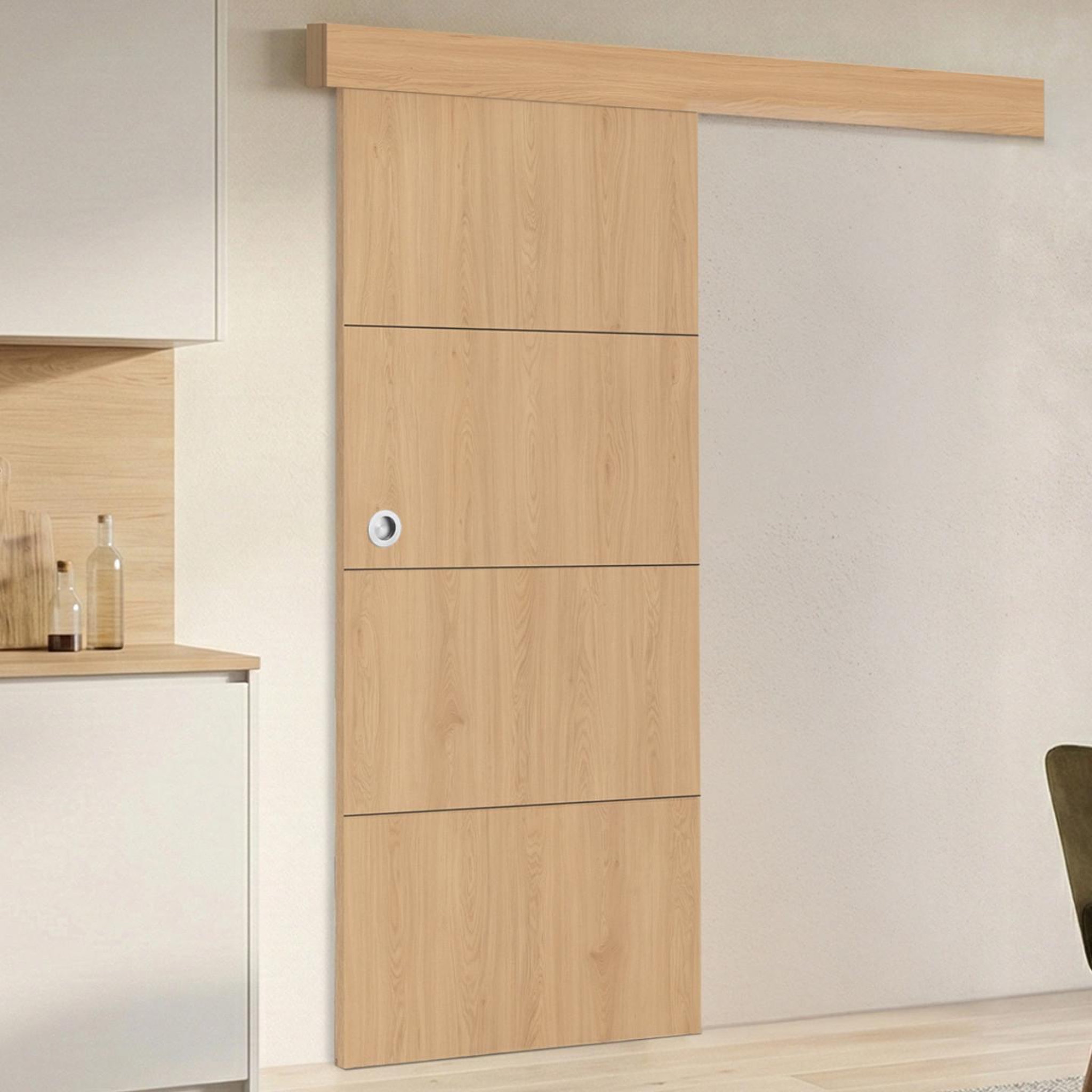 Voir la diapositive 2 : ID MARKET Kit porte coulissante effet bois 83 cm avec rail et fixations