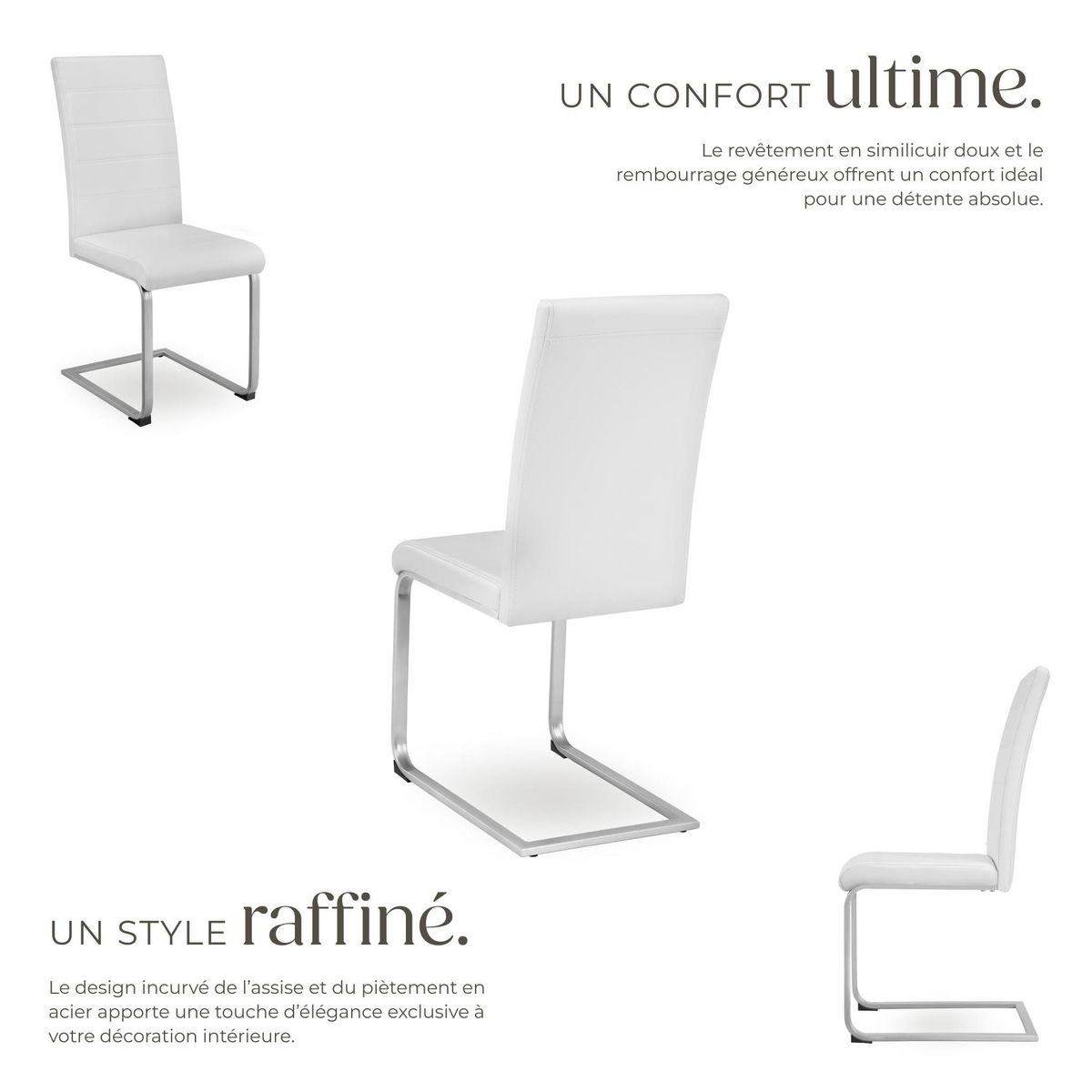 tectake Ensemble de chaises de salle à manger rembourré avec revêtement aspect cuir blanc Lot de 6