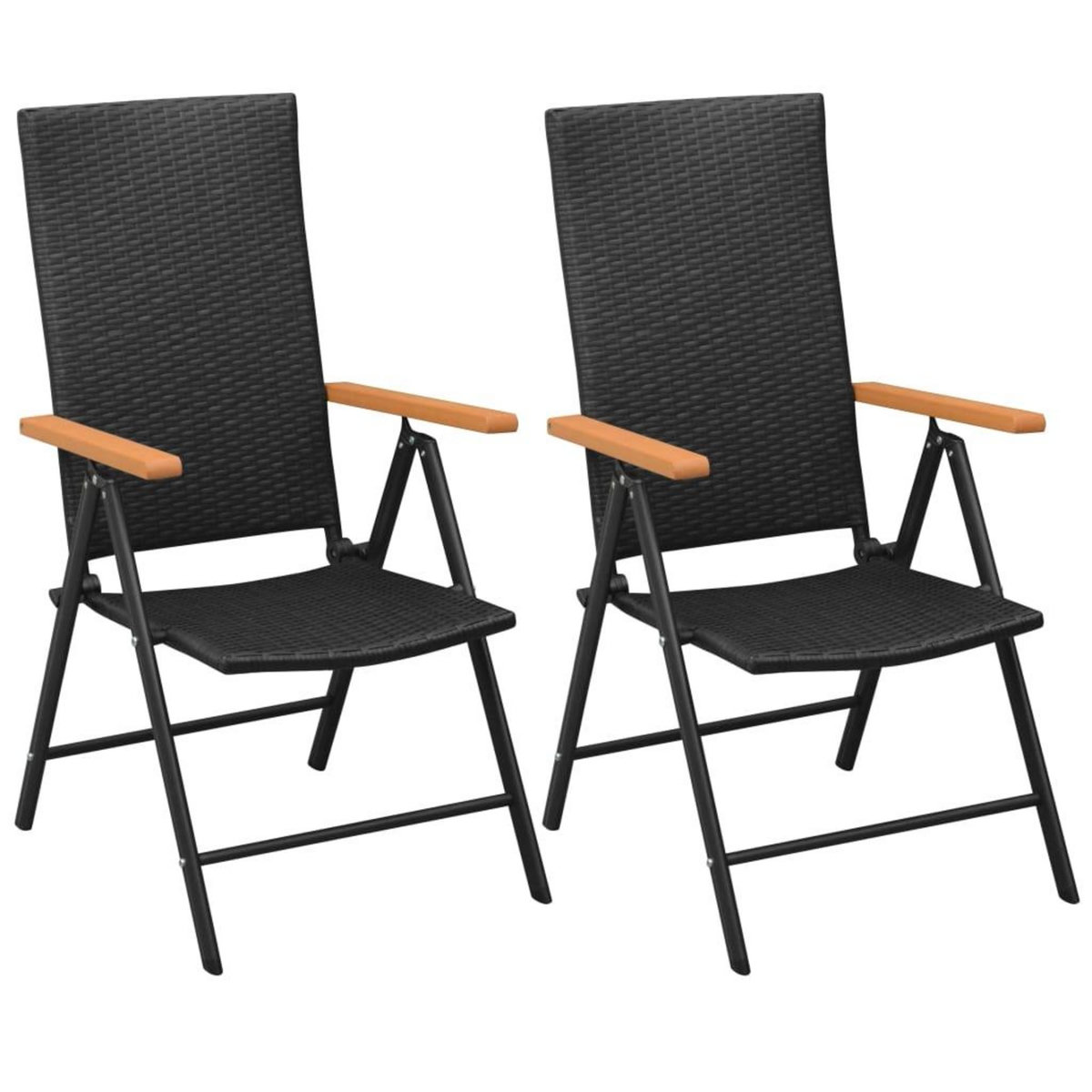 VIDAXL Chaises empilables de jardin lot de 2 Resine tressee Noir
