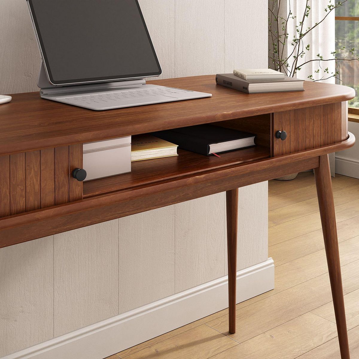 IDIMEX Bureau JARI avec rangement porte coulissante, en bois massif