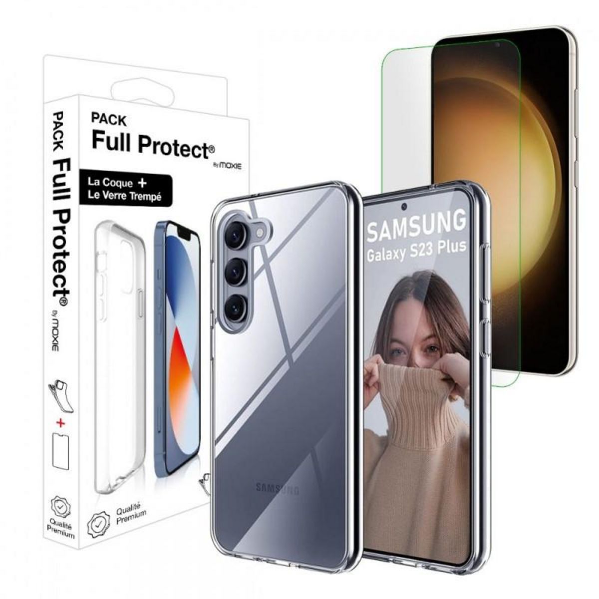 MOXIE Pack Coque Moxie Samsung Galaxy S23+ Transparent + Verre trempé 2.5D