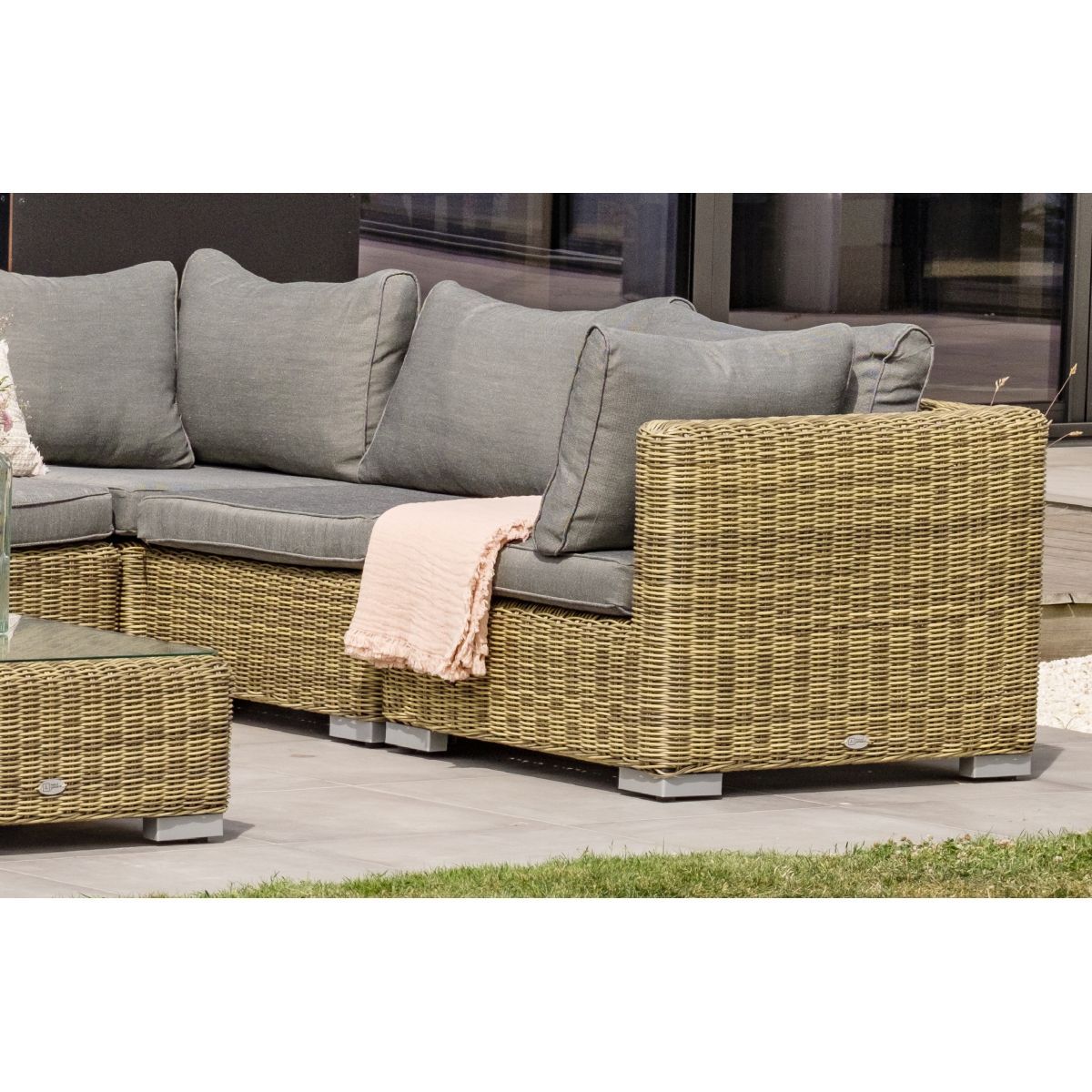 PARIS GARDEN Salon bas de jardin modulable - 6 places - Résine tressée - miel - MONTMARTRE