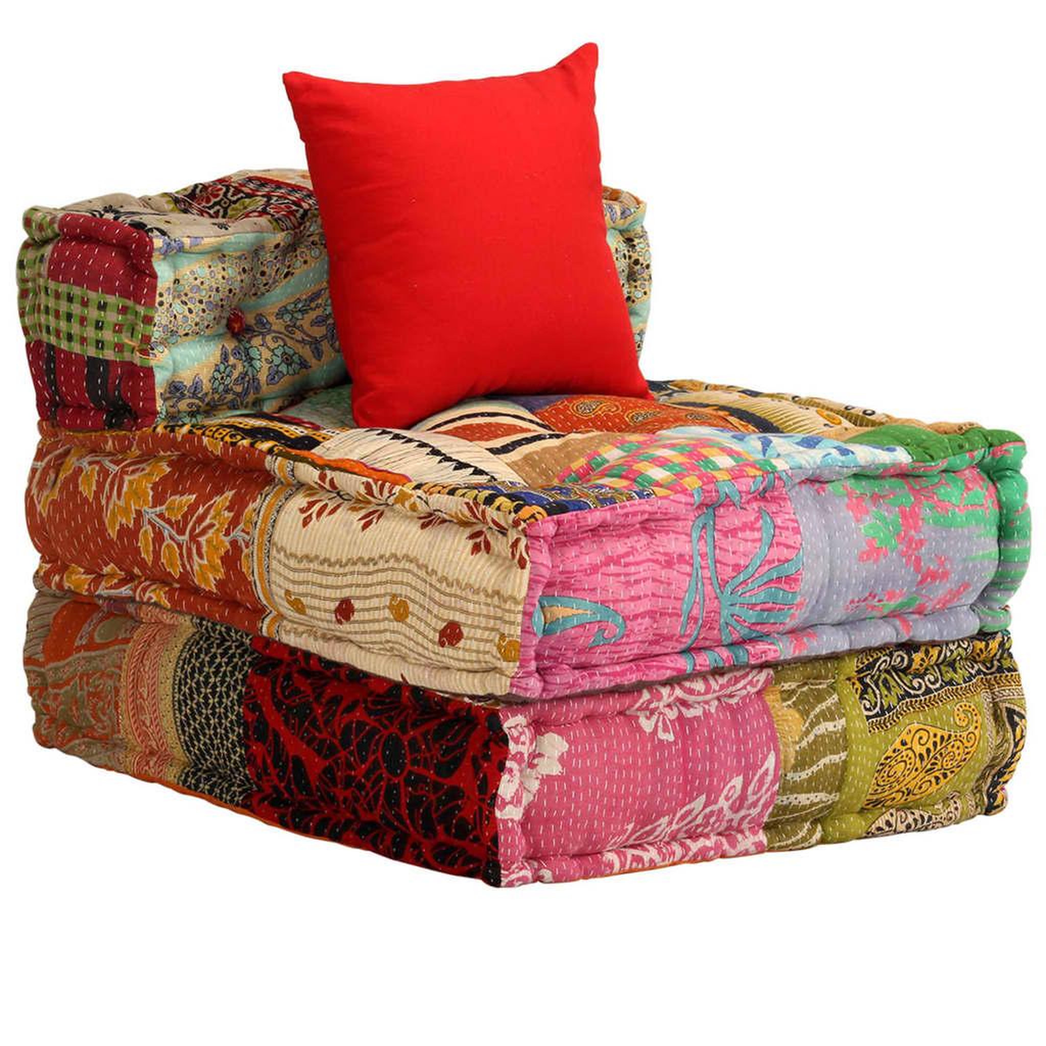 Voir la diapositive 2 : VIDAXL Pouf modulaire a 3 places Patchwork Tissu