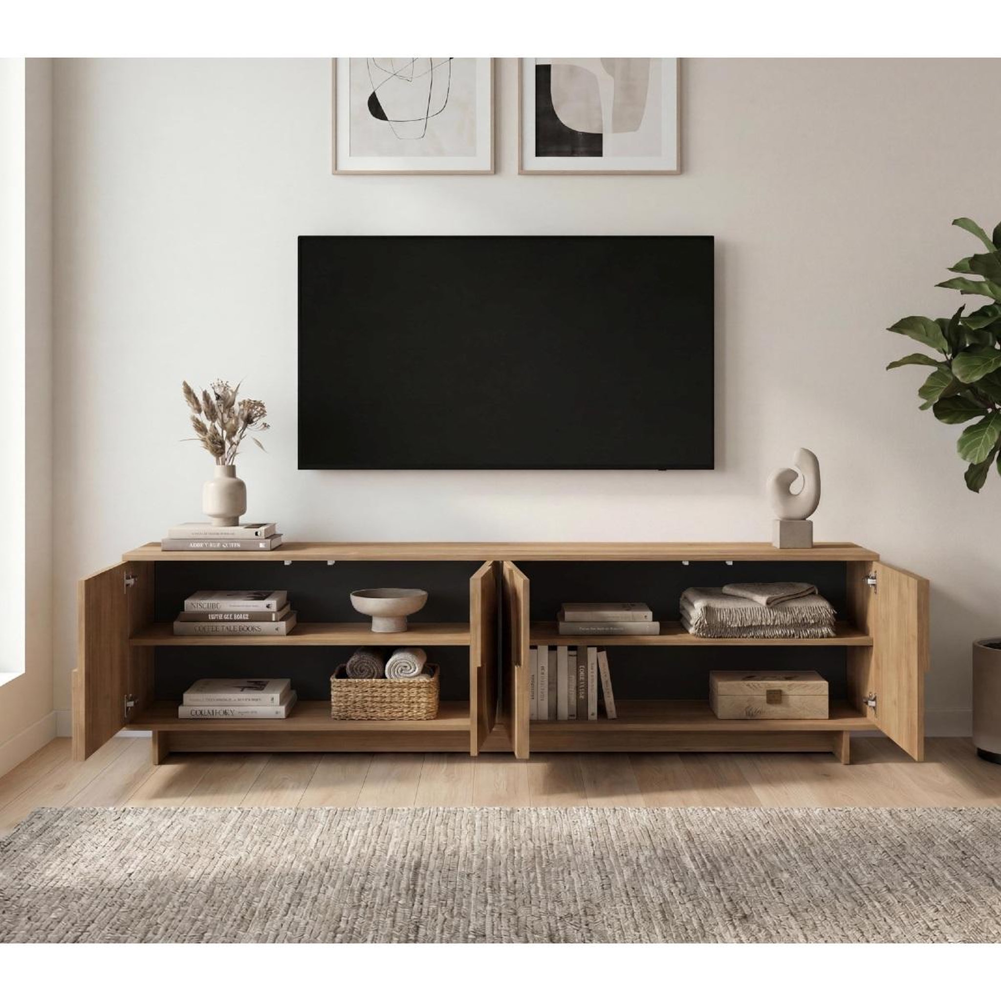 Voir la diapositive 5 : JLC KREATION Meuble tv effet noyer avec portes motifs ronds zaz