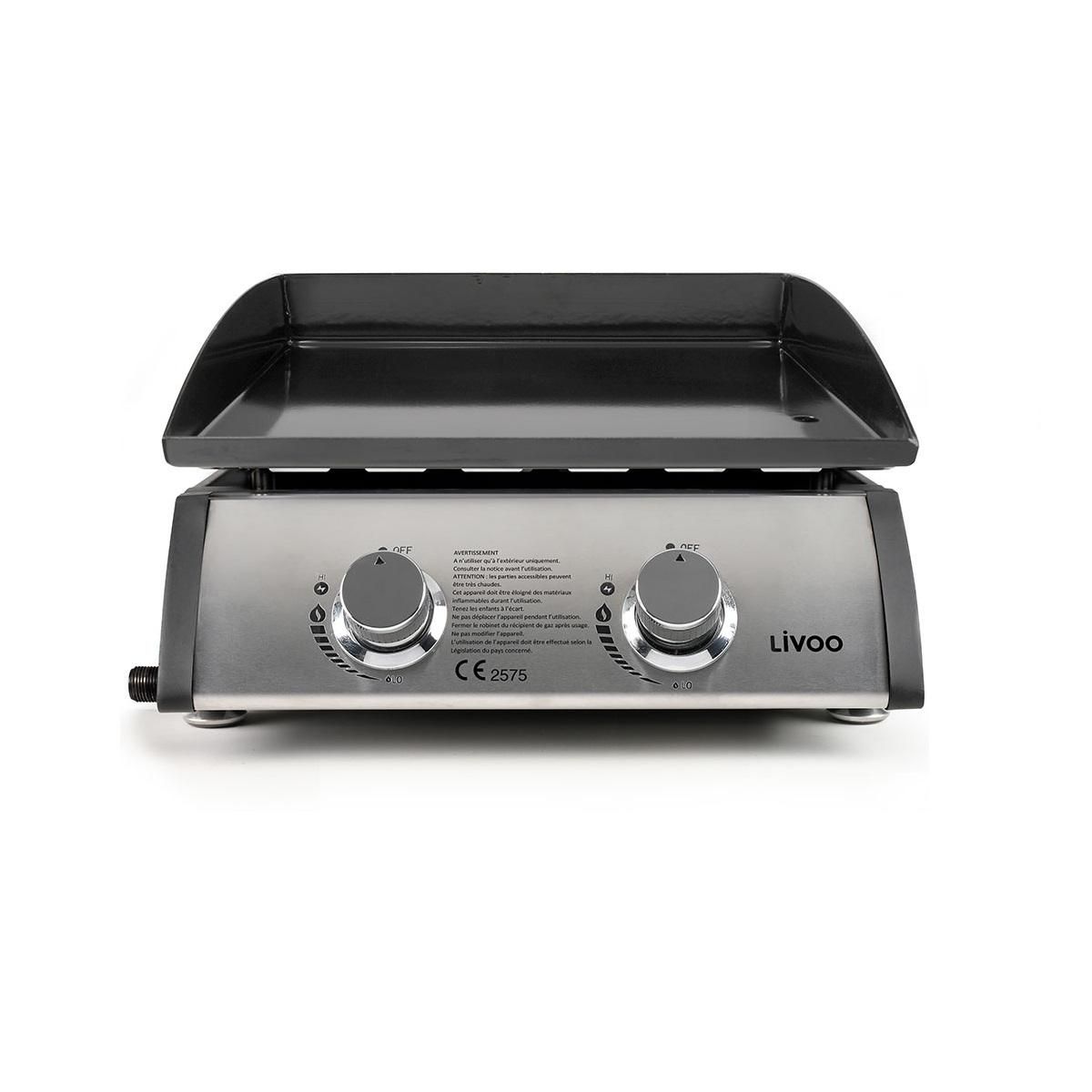LIVOO Plancha gaz 5kw plaque  acier émaillé 48x36cm - DOC296