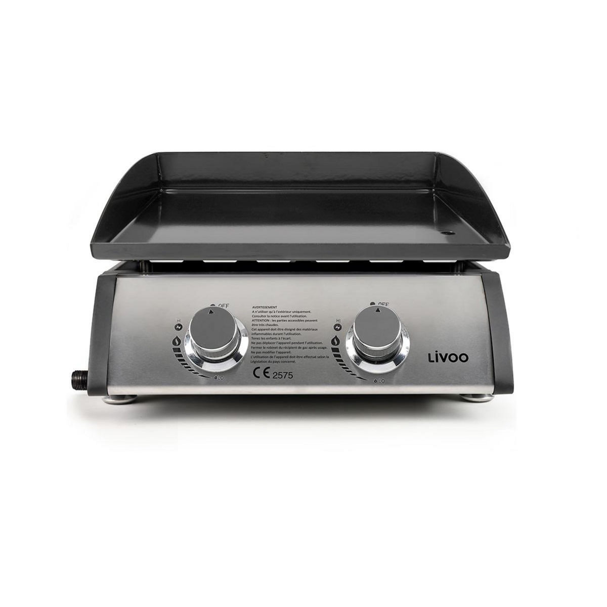 LIVOO Plancha gaz 5kw plaque  acier émaillé 48x36cm - DOC296