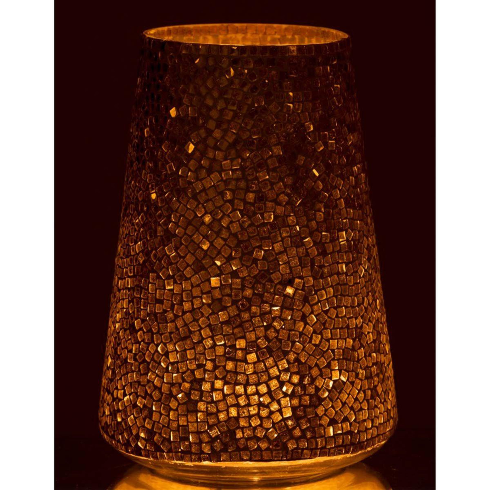 Voir la diapositive 3 : J-LINE Photophore en verre  mosaïques déco  30cm argent
