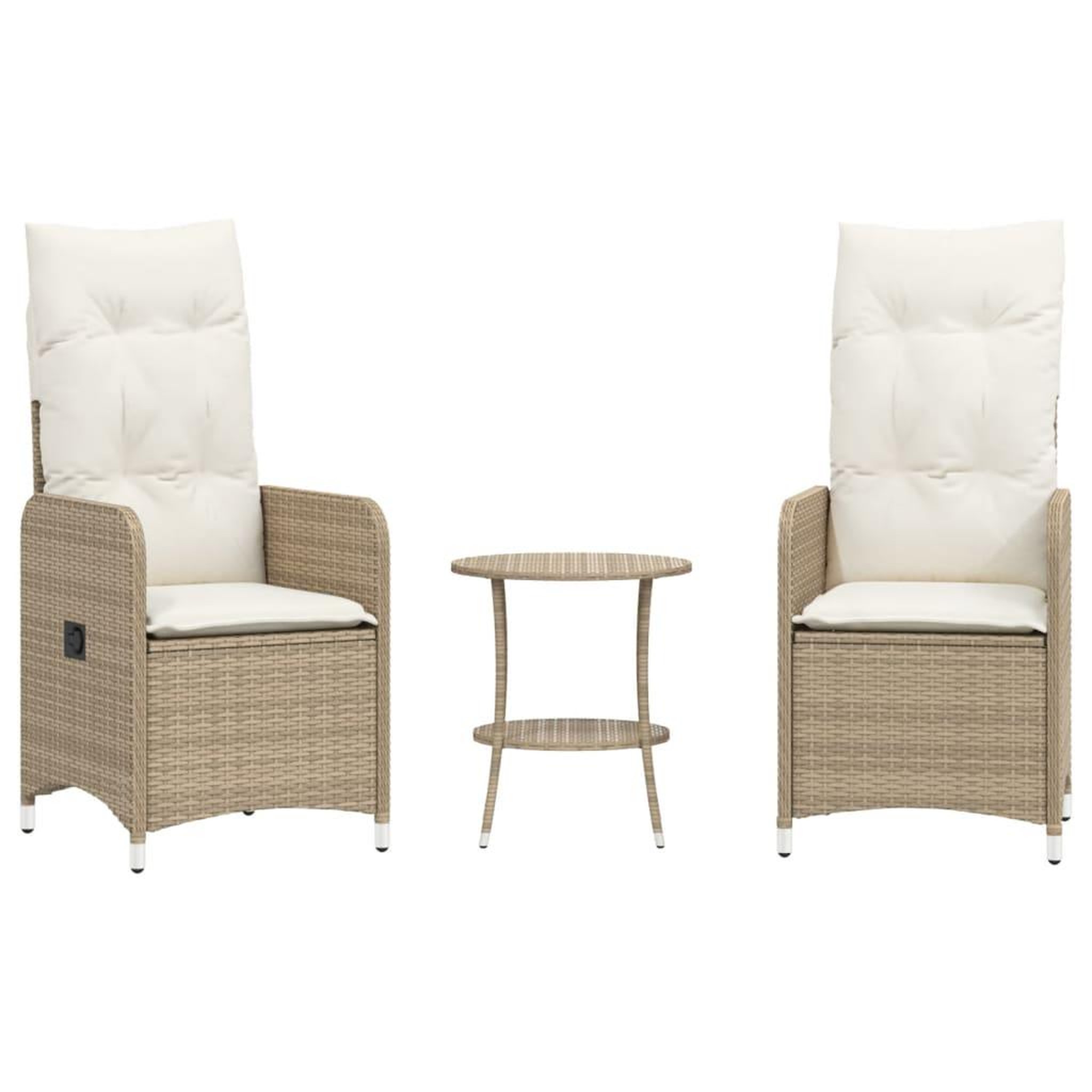 Voir la diapositive 2 : VIDAXL Chaises inclinables de jardin lot de 2 avec table beige rotin