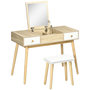 Voir la diapositive 1 : HOMCOM Coiffeuse avec tabouret style scandinave - 2 tiroirs, compartiment porte miroir -  panneaux aspect chêne clair blanc