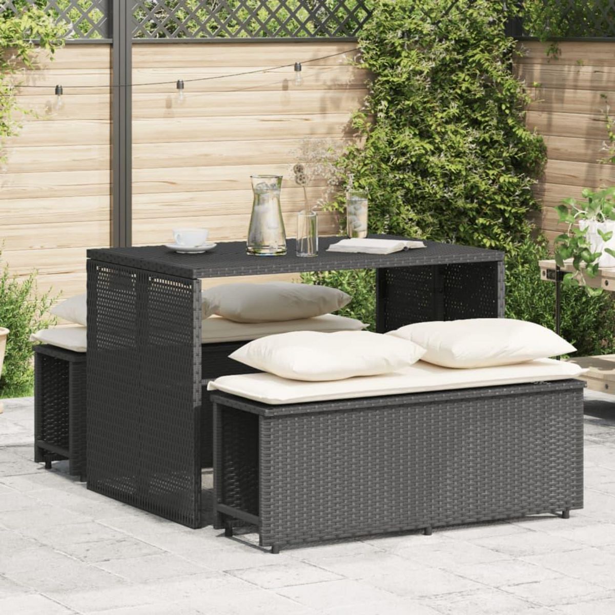 VIDAXL Ensemble a manger de jardin avec coussins 3 pcs Noir