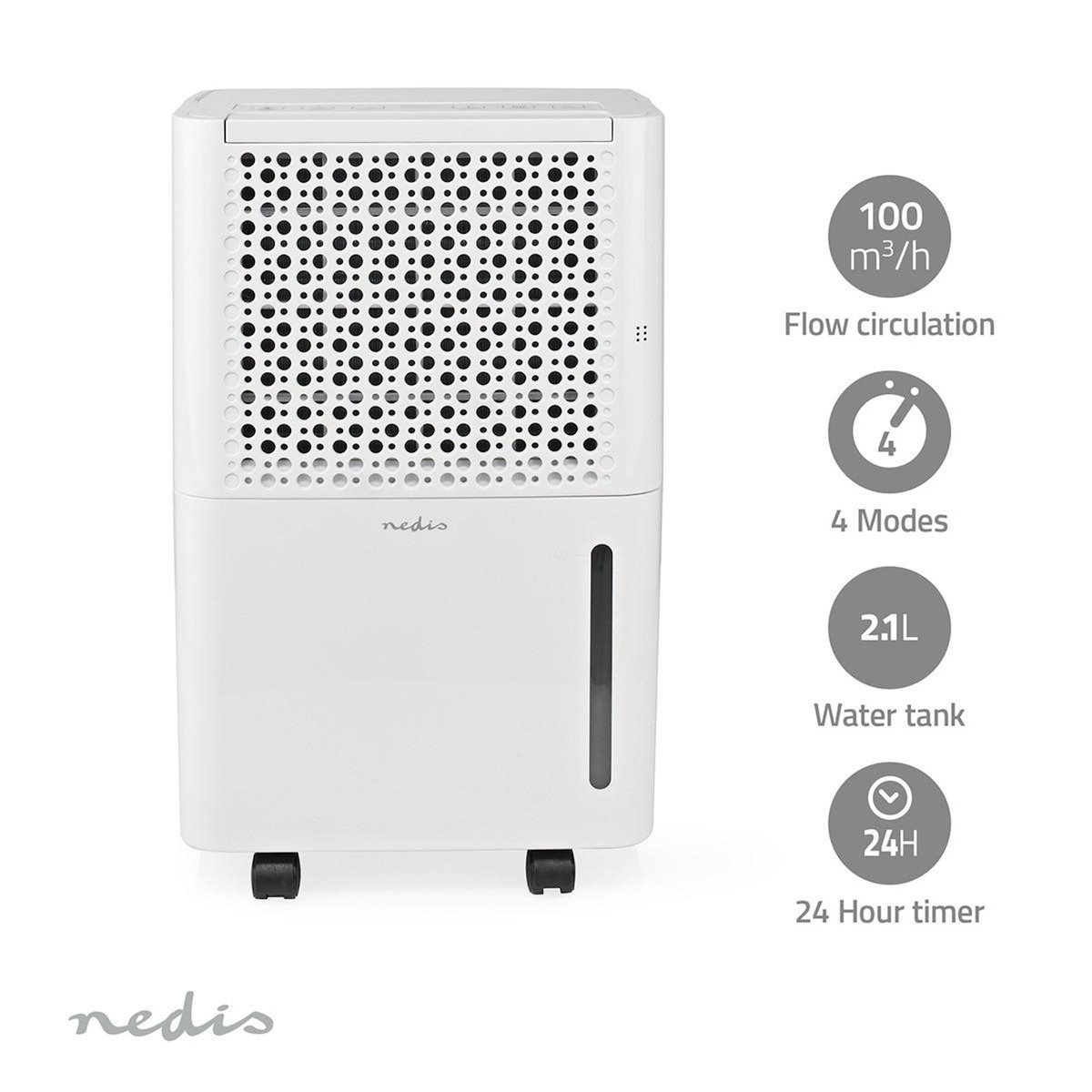 NEDIS Déshumidificateur 10L/jour Extraction humidité 4 modes Déshumidification, Auto, Séchage du linge, Ventilation 100 m³/h NEDIS