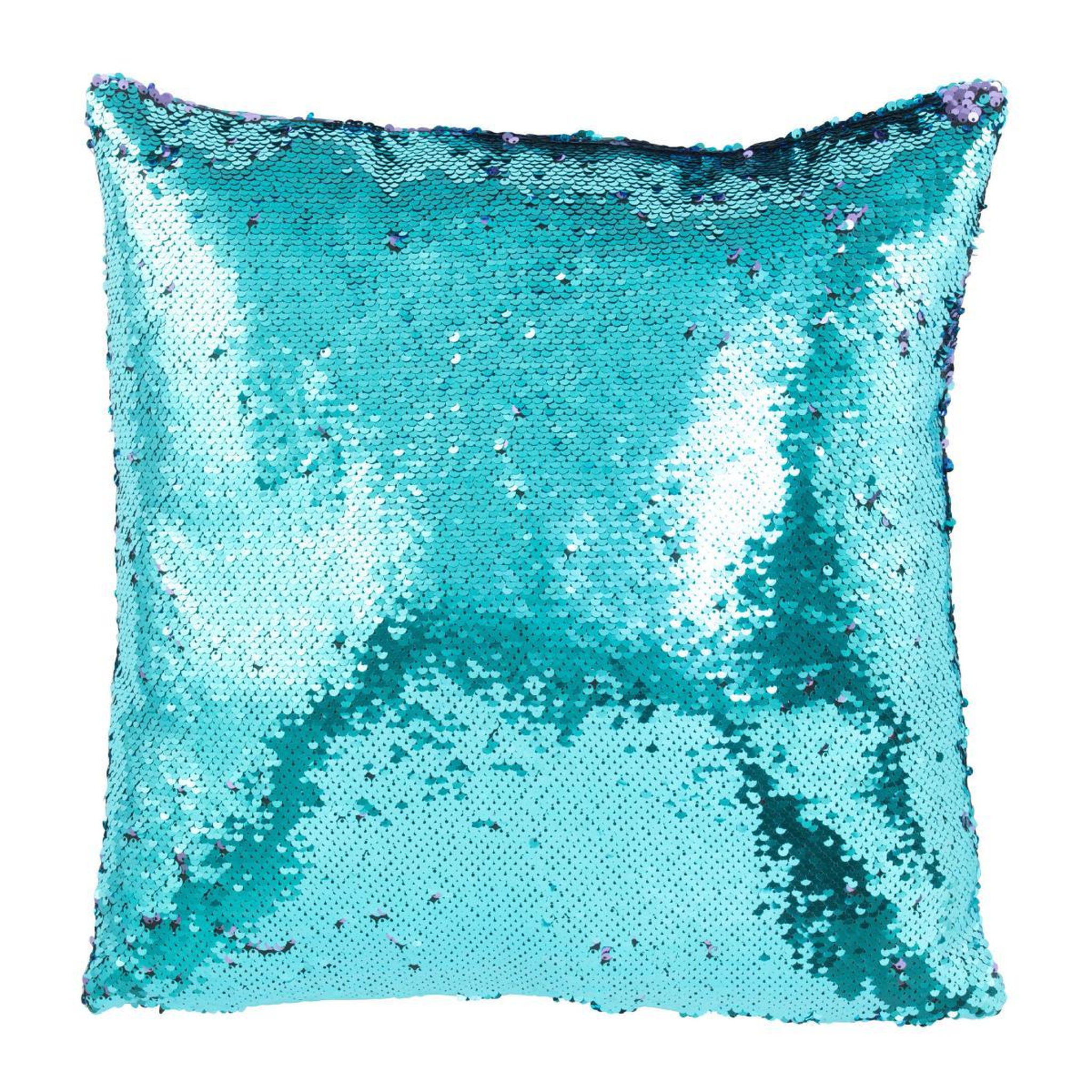 J-LINE Coussin déco réversible  sequin  45x45cm bleu & mauve