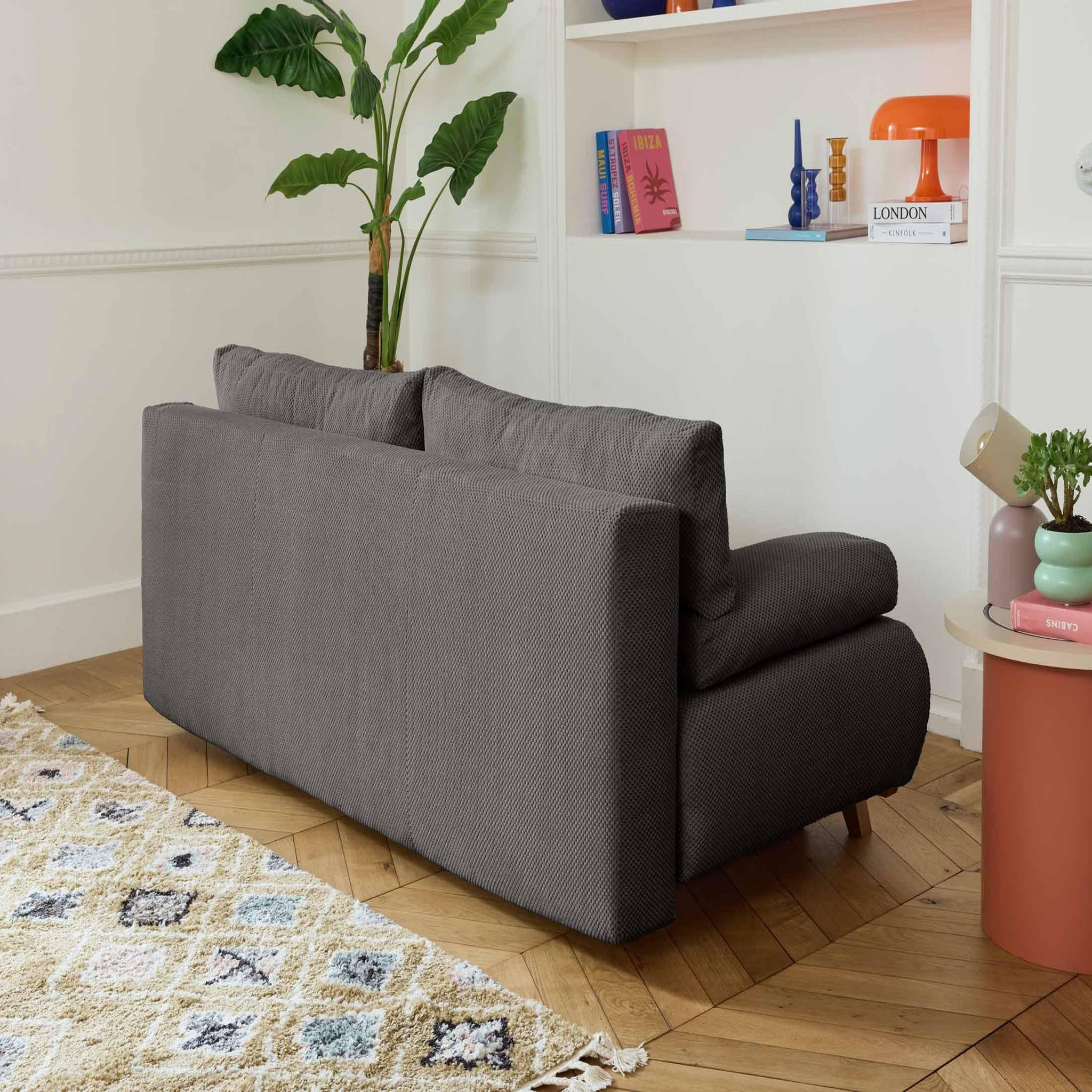 Voir la diapositive 5 : BEST MOBILIER Cristal - canapé 3 places - convertible avec coffre et grand pouf - en velours texturé