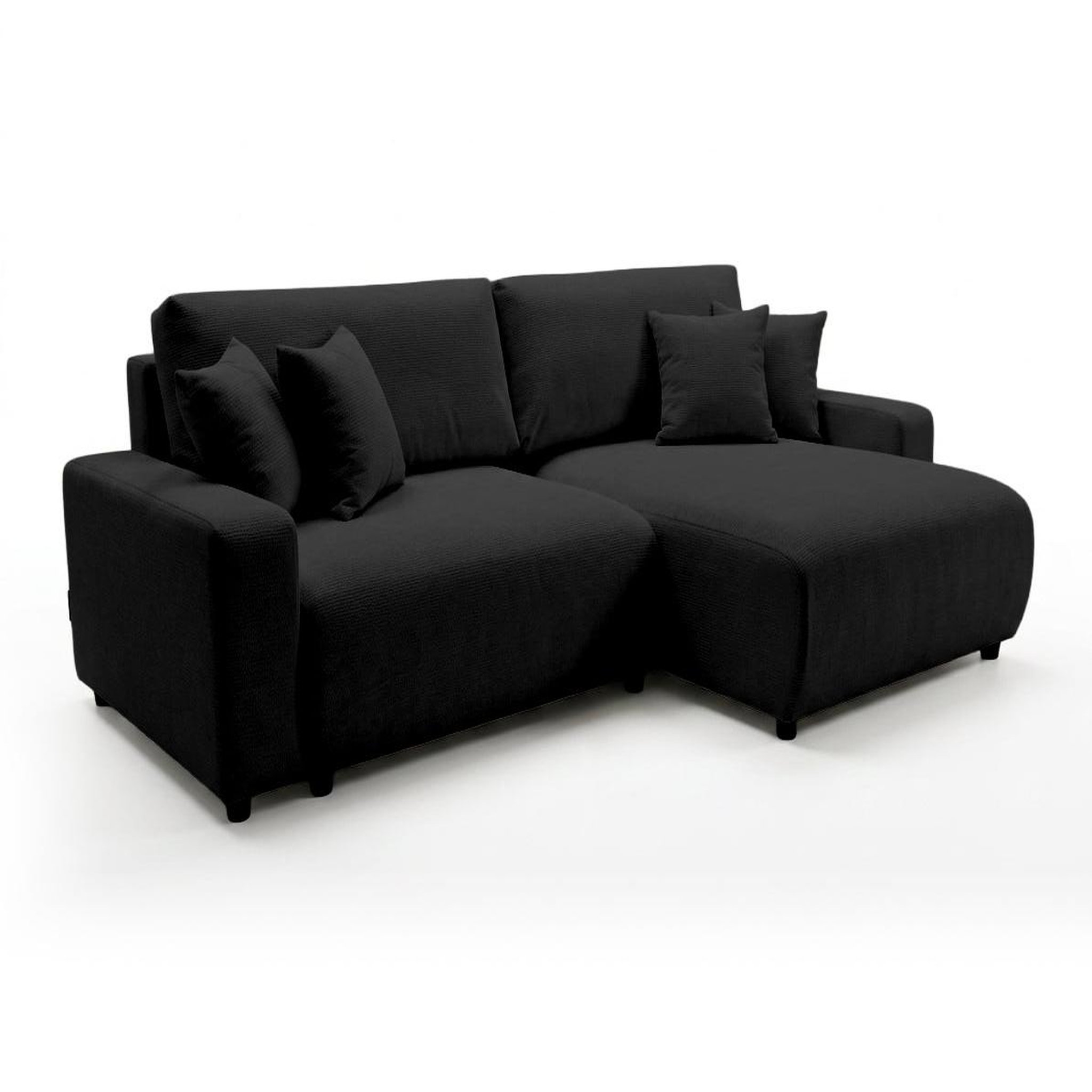 Voir la diapositive 2 : BEST MOBILIER Mini pivoine - canapé d'angle réversible 4 places convertible avec coffre en velours texturé
